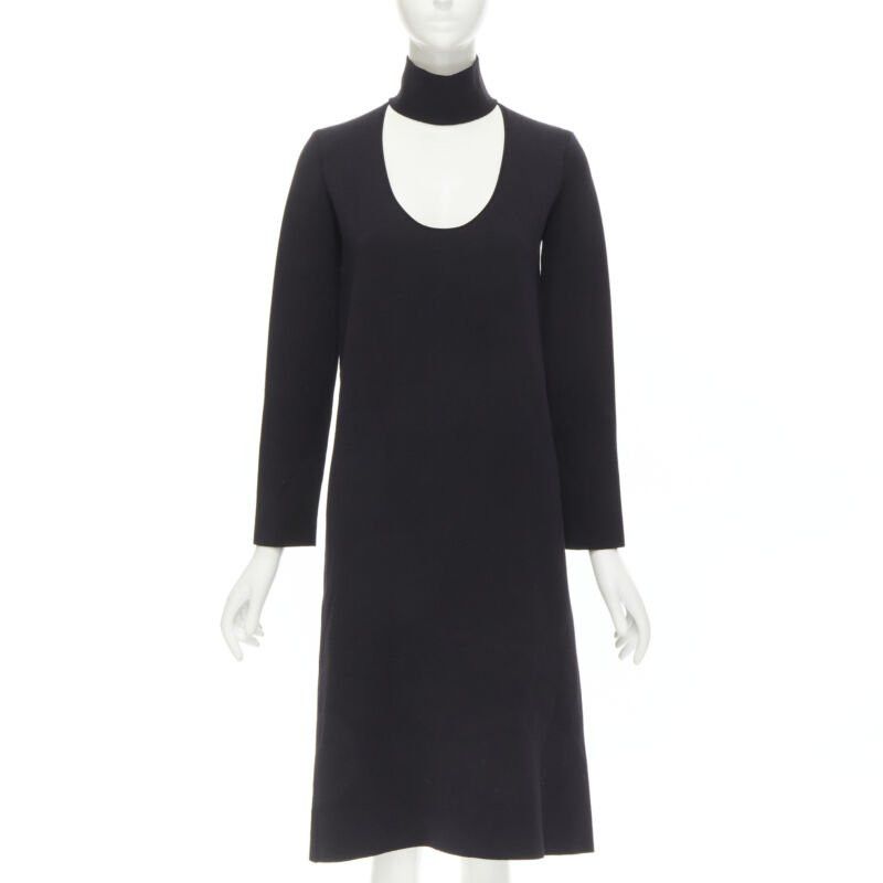 Bottega Veneta BOTTEGA VENETA 2019 Runway black thick wool blend cut out collar dress IT38 XS Size XS / US 0-2 / IT 36-38 - 1 Thumbnail