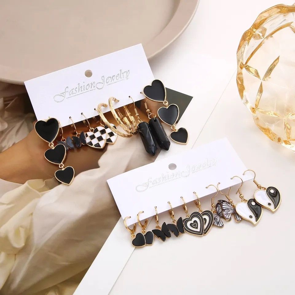 Jewelry 10 Pairs Suit Earrings Western Style Black Chessboard Ladies Size ONE SIZE - 2 Thumbnail