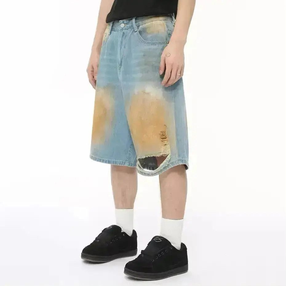 Japanese Brand Design Washed Hole Straight Loose Shorts Jorts y2k Size US 32 / EU 48 - 4 Thumbnail