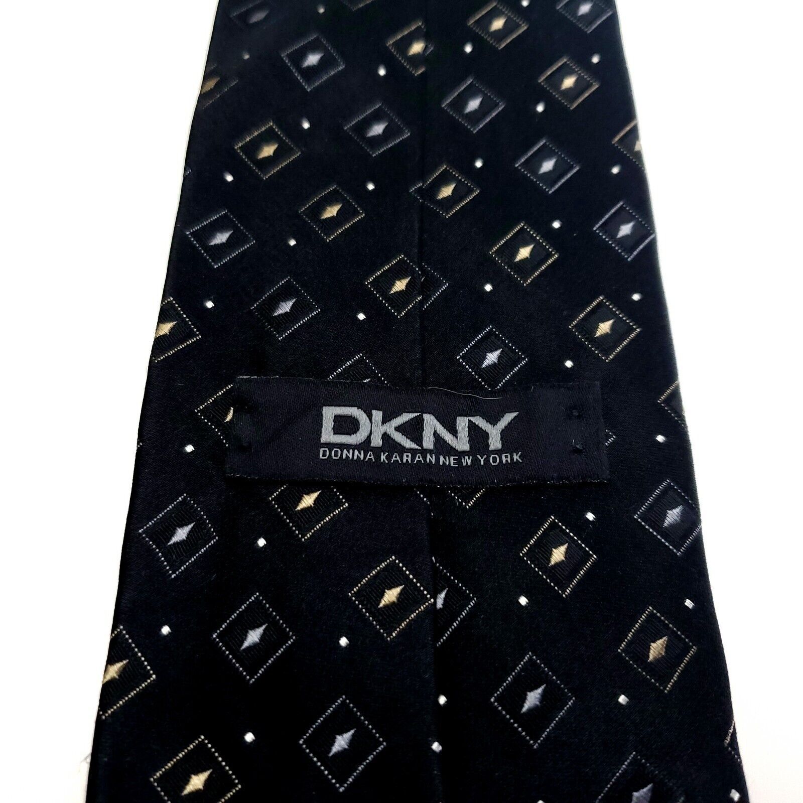 DKNY Dkny Silk Tie Woven Black Geometric Size ONE SIZE - 3 Thumbnail