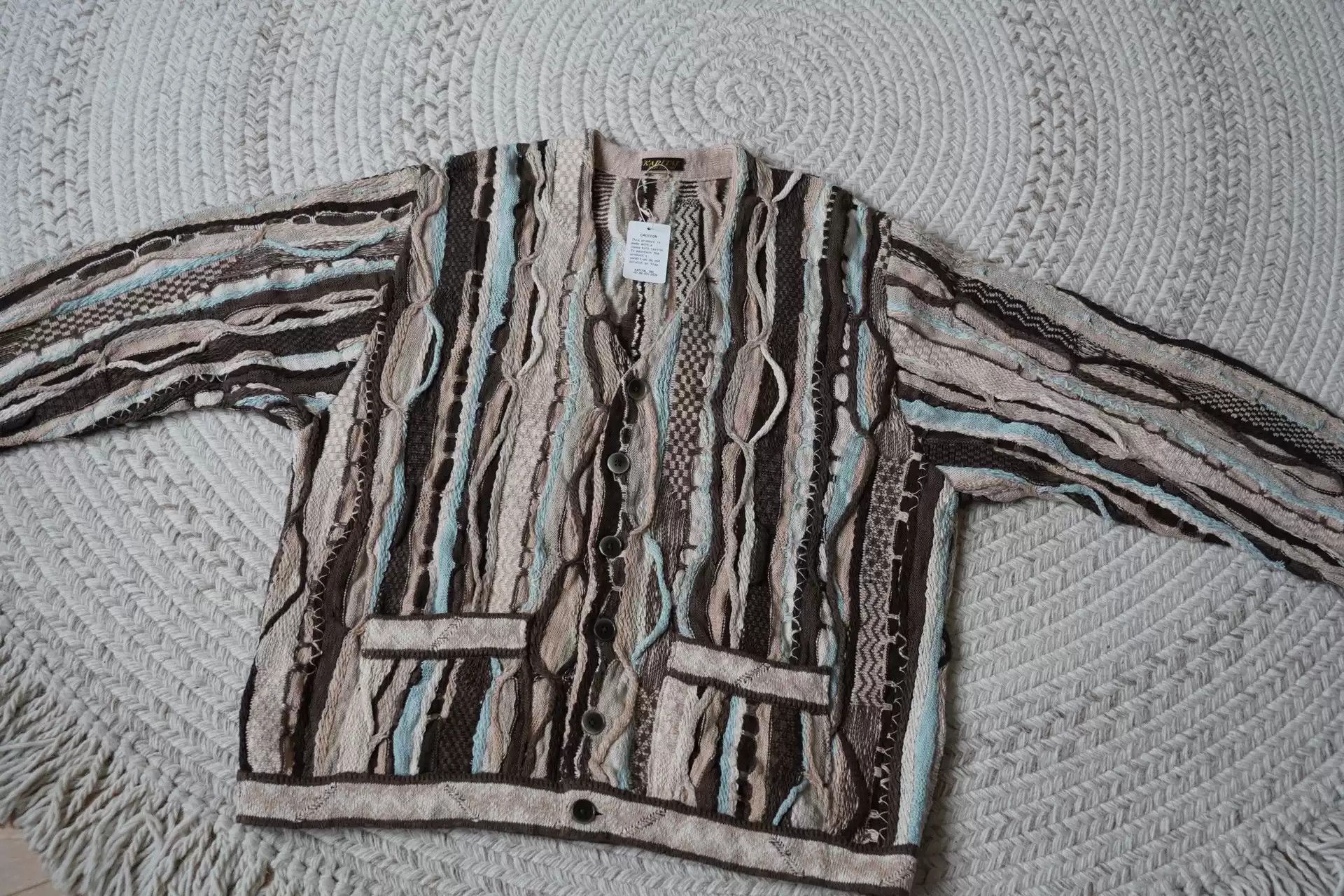 image of Kapital Hirata And Hiroshi Spliced Sweater Cardigan in Brown, Men's (Size Large)