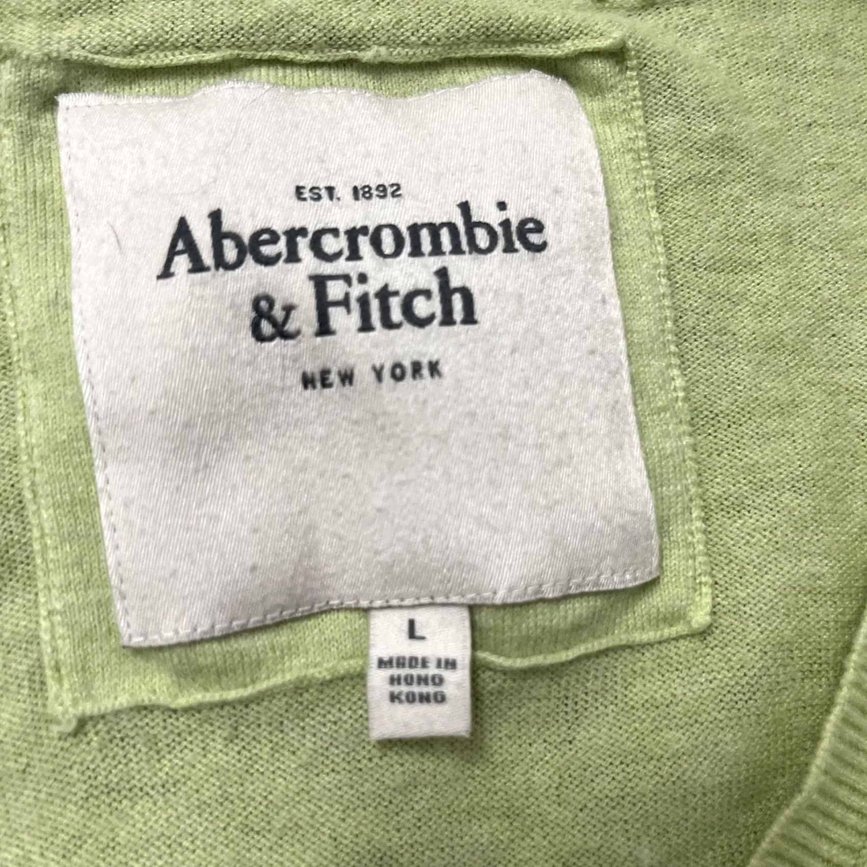 Abercrombie & Fitch Abercrombie & Fitch Sweater Womens Large Green V-Neck Long Sleeve Lightweight Pullover Knit Logo Banded Ribbed Crew Neck Size L / US 10 / IT 46 - 2 Thumbnail
