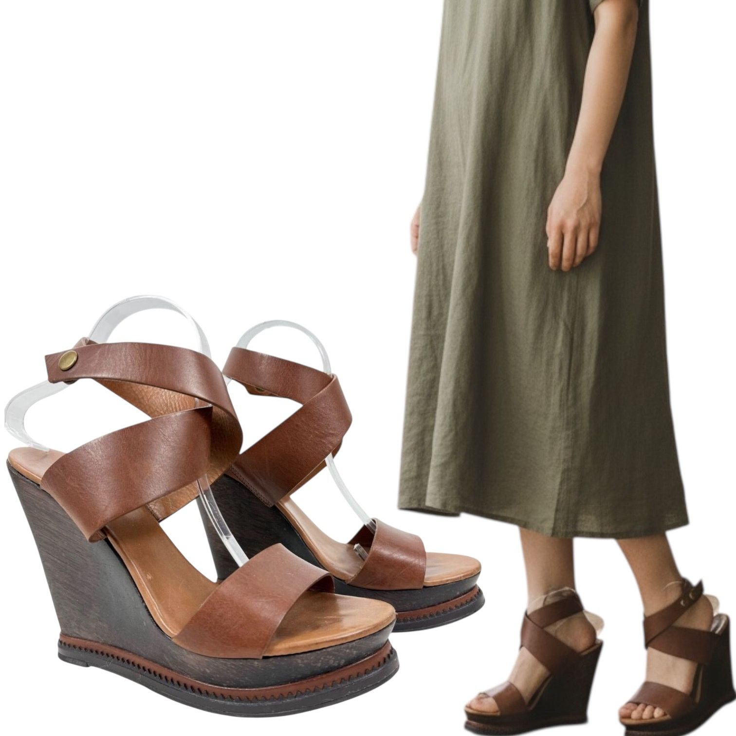 Diane von Furstenberg Diane Von Furstenberg Onmi Ankle Wrap Wedges Brown Leather Size US 9.5 / IT 39.5 - 1 Thumbnail