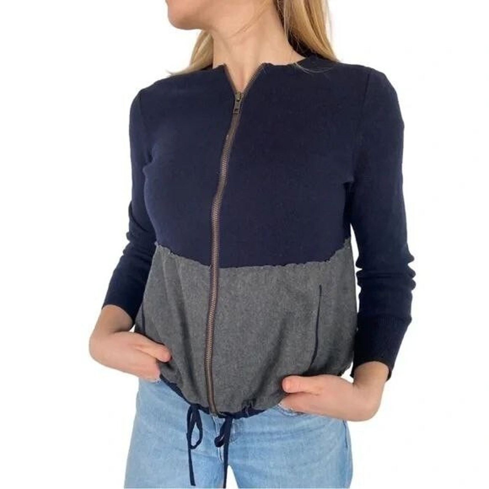 J.Crew J. Crew Two-tone Wool Full Zip Color Block Cardiga L A000134 Size L / US 10 / IT 46 - 1 Thumbnail