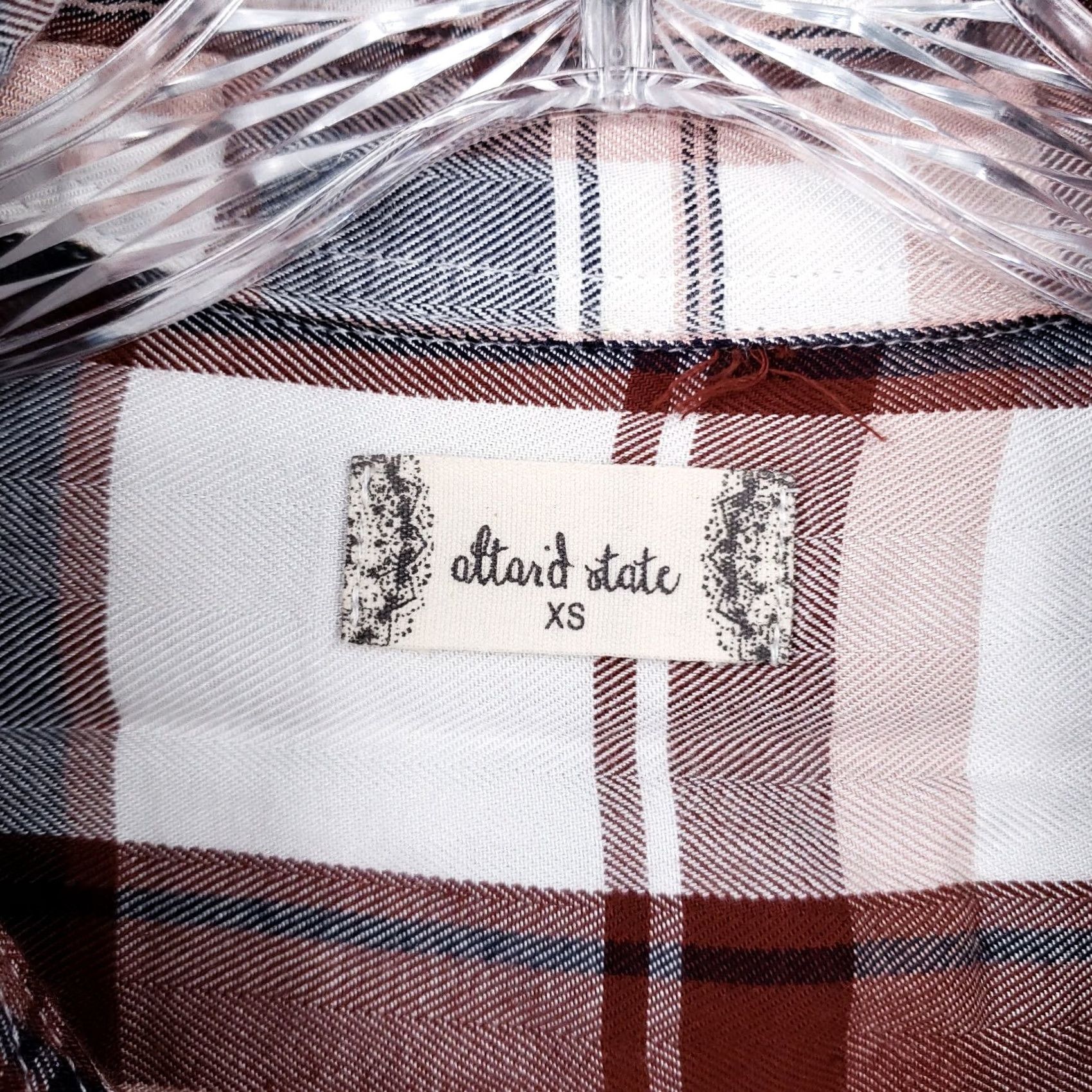Vintage Altar'd State Shirt XS Brown White Plaid Button Up Long Sleeve Extra Small Women Size XS / US 0-2 / IT 36-38 - 7 Thumbnail