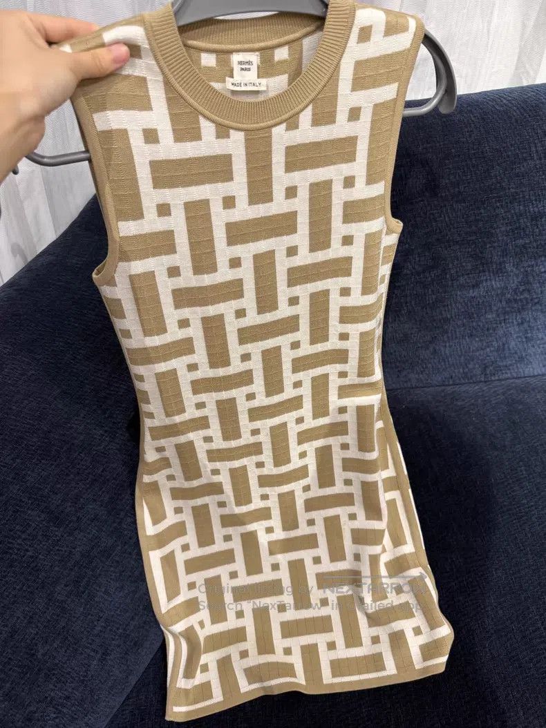 Hermes Hermes Mosaique Beige Sleeveless Dress - Silk Size XS / US 0-2 / IT 36-38 - 1 Thumbnail