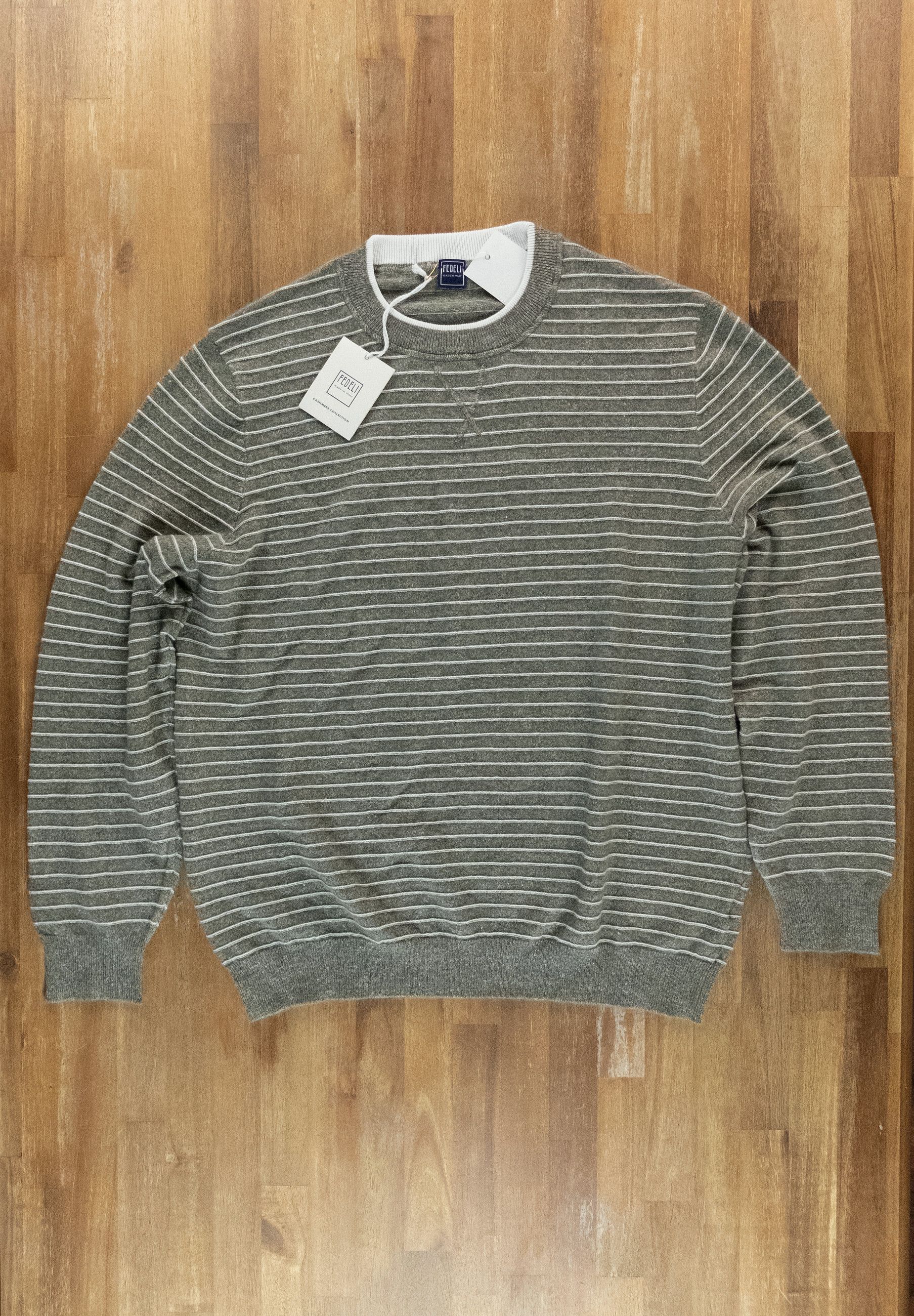 FEDELI green striped cashmere linen sweater Size 3XL