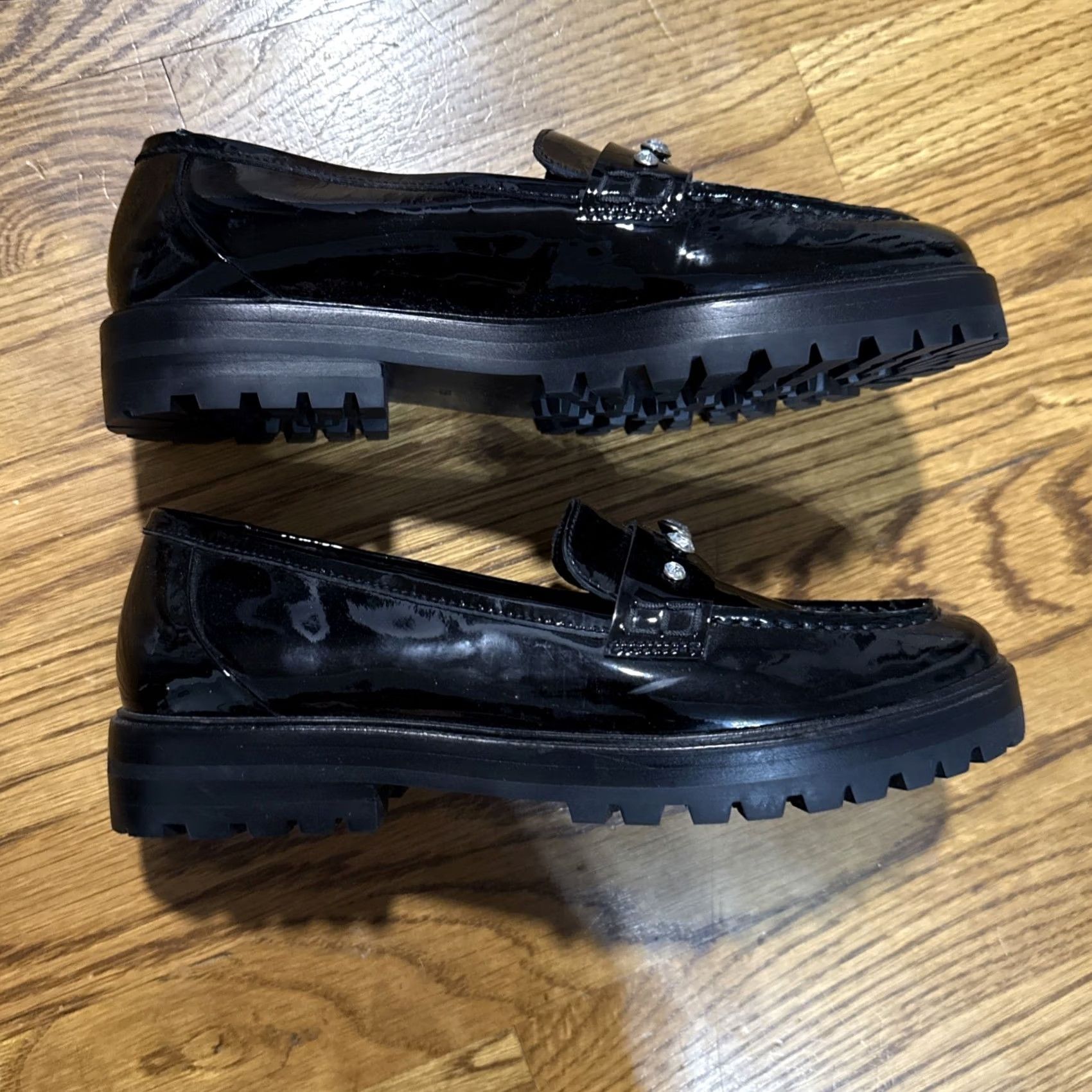 Vintage kate spade new york Posh Rhinestone Lug Loafers Sz 7.5 Leather Flat Slip On Black M Women Preppy Timeless Office Vintage: No Size US 8 / IT 38 - 5 Thumbnail