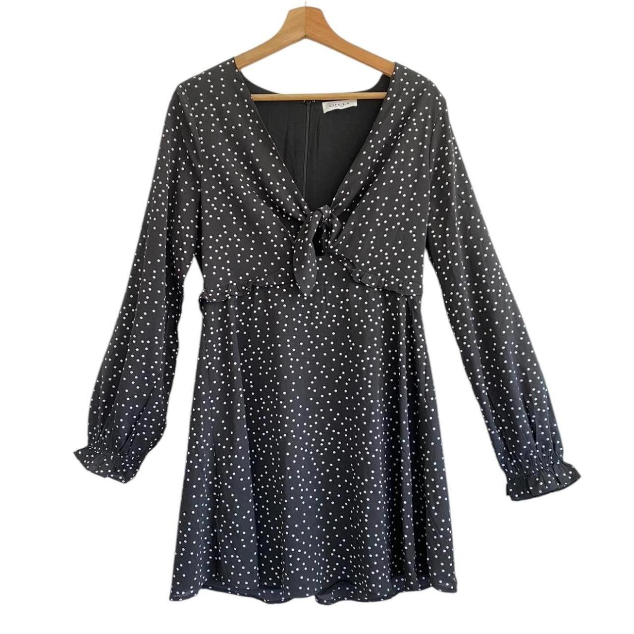 Vintage GOLLI BLACK WHITE POLKA DOT LONG-SLEEVE DRESS SIZE LARGE Size L / US 10 / IT 46 - 1 Thumbnail