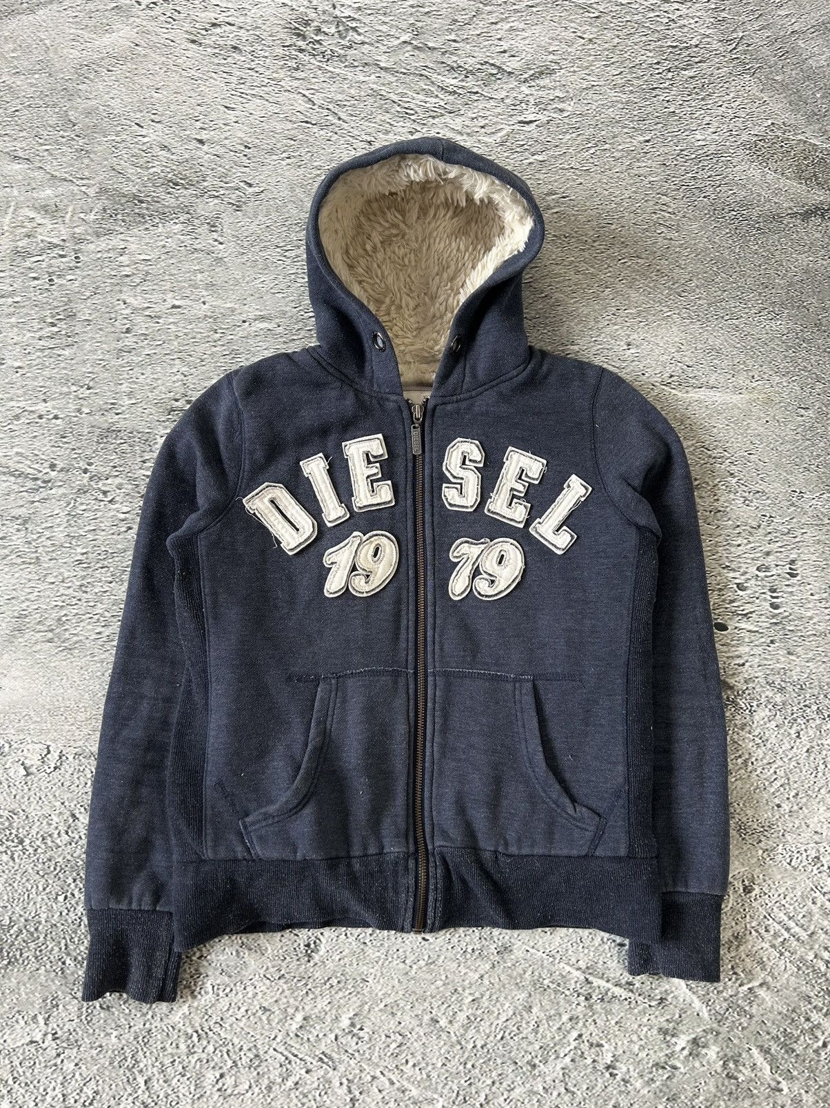 Diesel vintage zip hoodie teddy fur Y2K navy