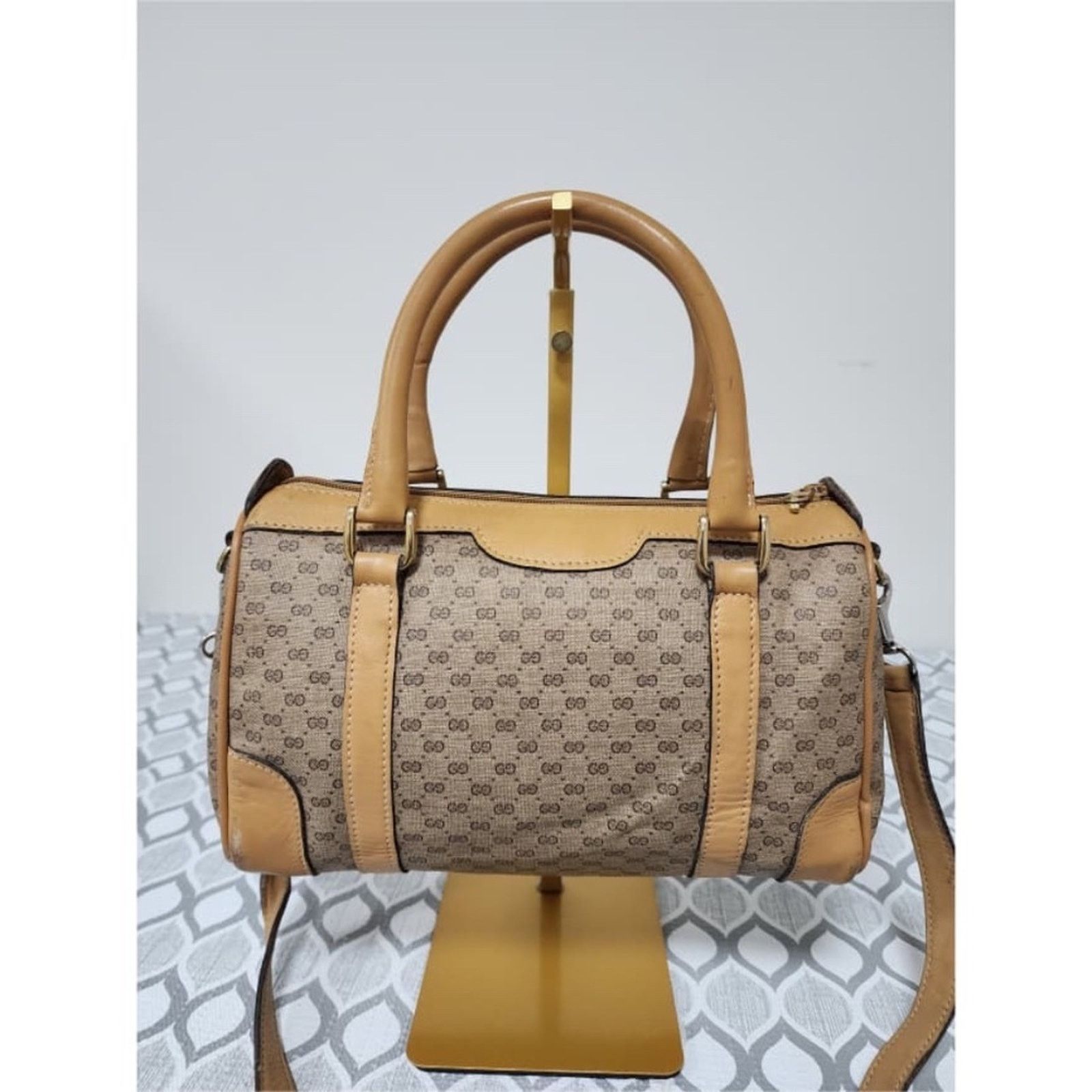 Gucci GUCCI Vintage Canvas Leather Boston GG Monogram Satchel BagB Size ONE SIZE - 1 Thumbnail