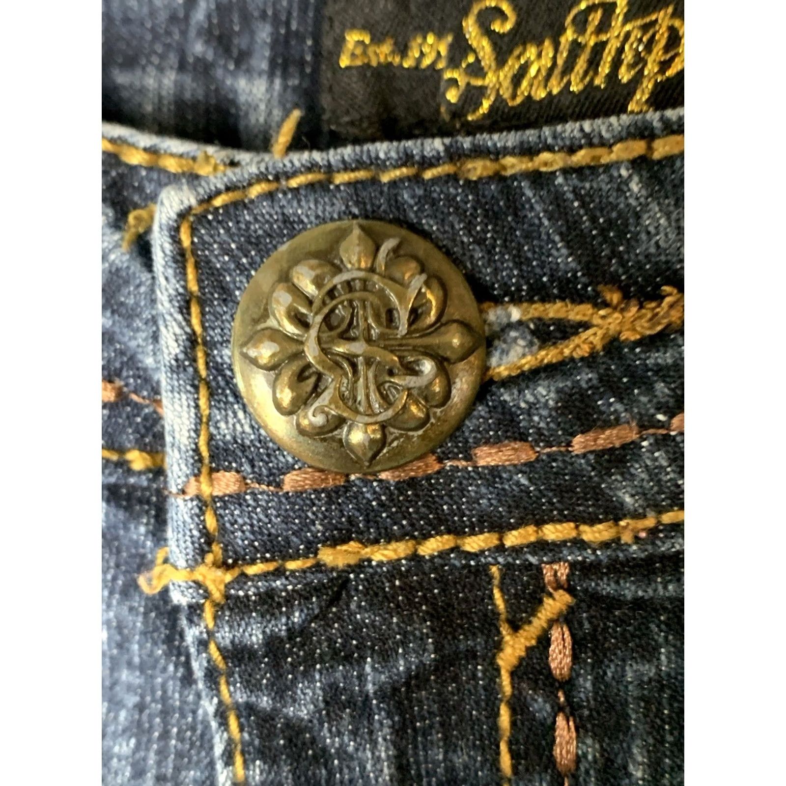 Southpole VINTAGE Southpole Jeans Womens 13 Blue Skinny Rhinestone Thick Stitch Preppy Size 34" / US 12 / IT 48 - 3 Thumbnail