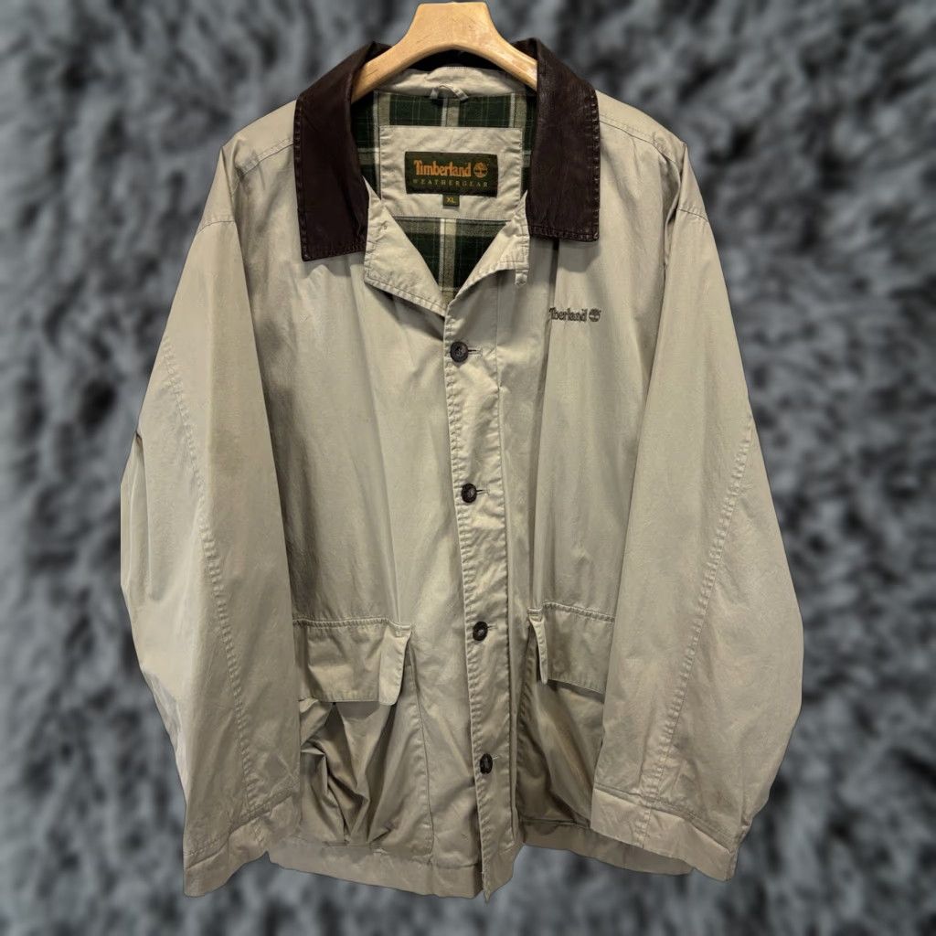 Timberland VINTAGE Timberland Chore Barn Jacket Shirt Jacket Leather Collar Flannel Beige XL Men’s 3 Button Missing Back 90s Fall Cashmere? Size US XL / EU 56 / 4 - 1 Thumbnail