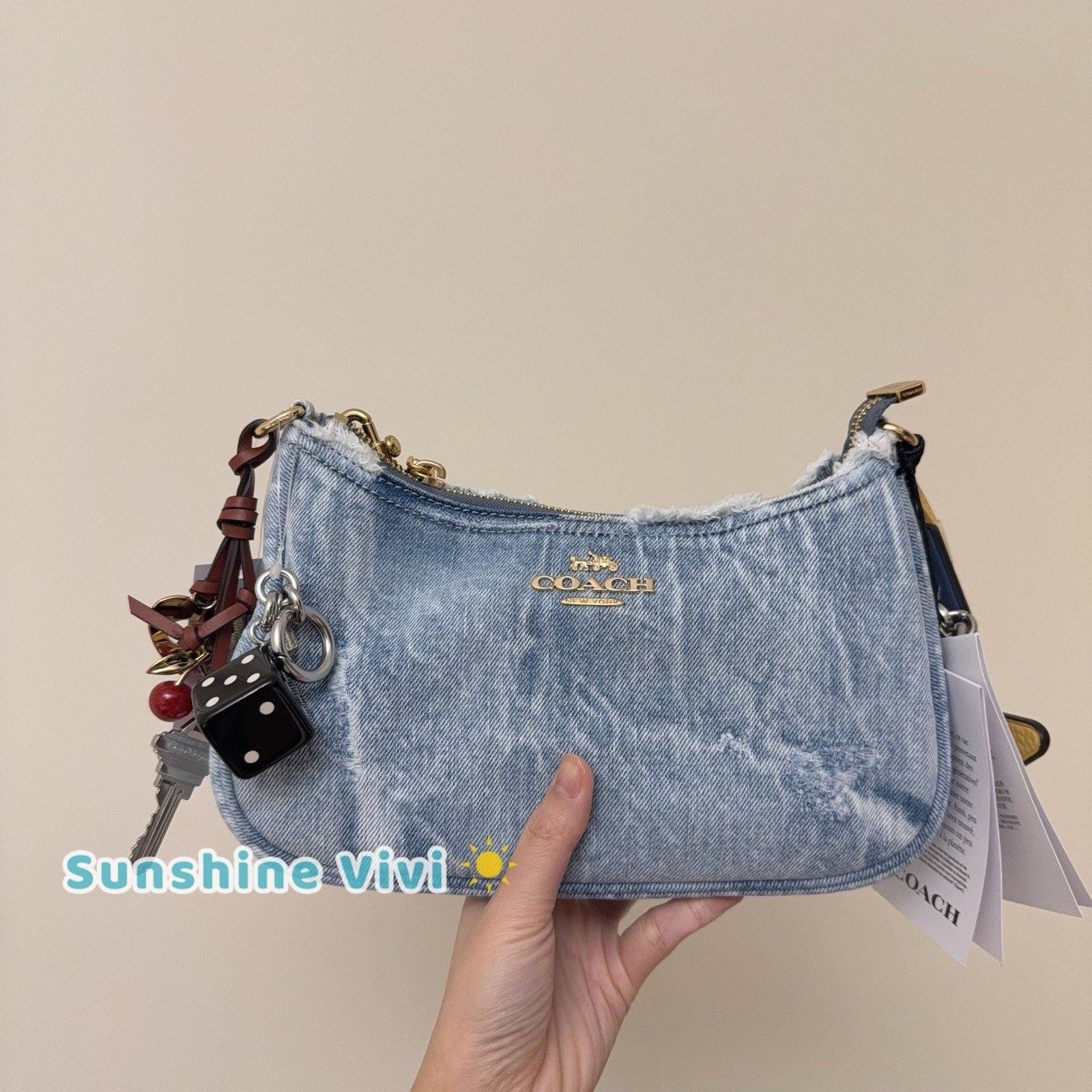 Coach NWT COACH CDY76 Teri Shoulder Bag Loved Denim Charms Indigo Size ONE SIZE - 8 Thumbnail