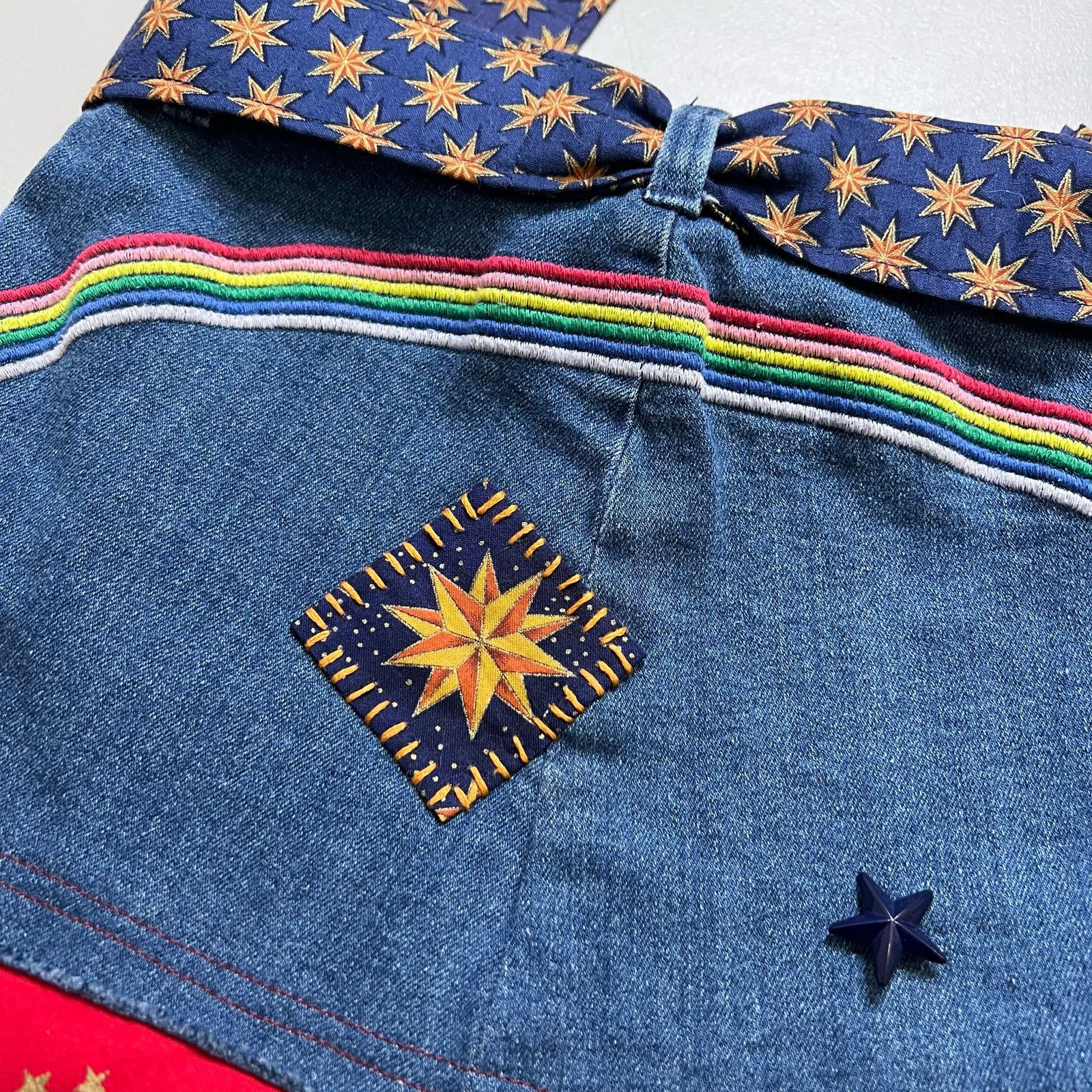 Vintage Handmade Denim Patchwork Tote Bag Upcycled Boho Shoulder Bag Size ONE SIZE - 9 Thumbnail