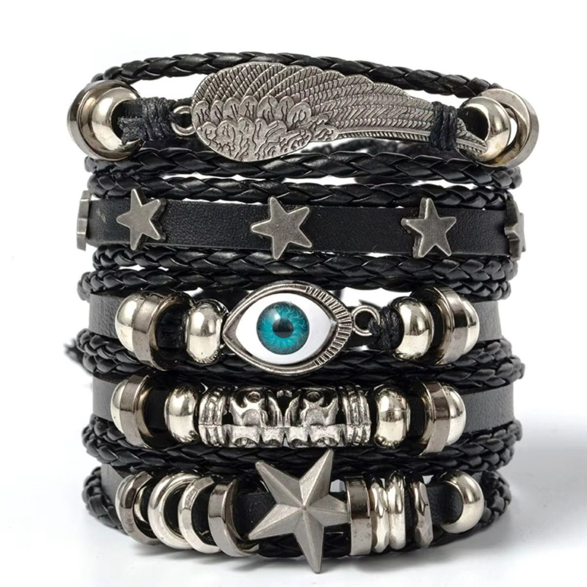 Jewelry Evil Eye Wing Star Braided Punk Style Bracelet Size ONE SIZE - 2 Thumbnail