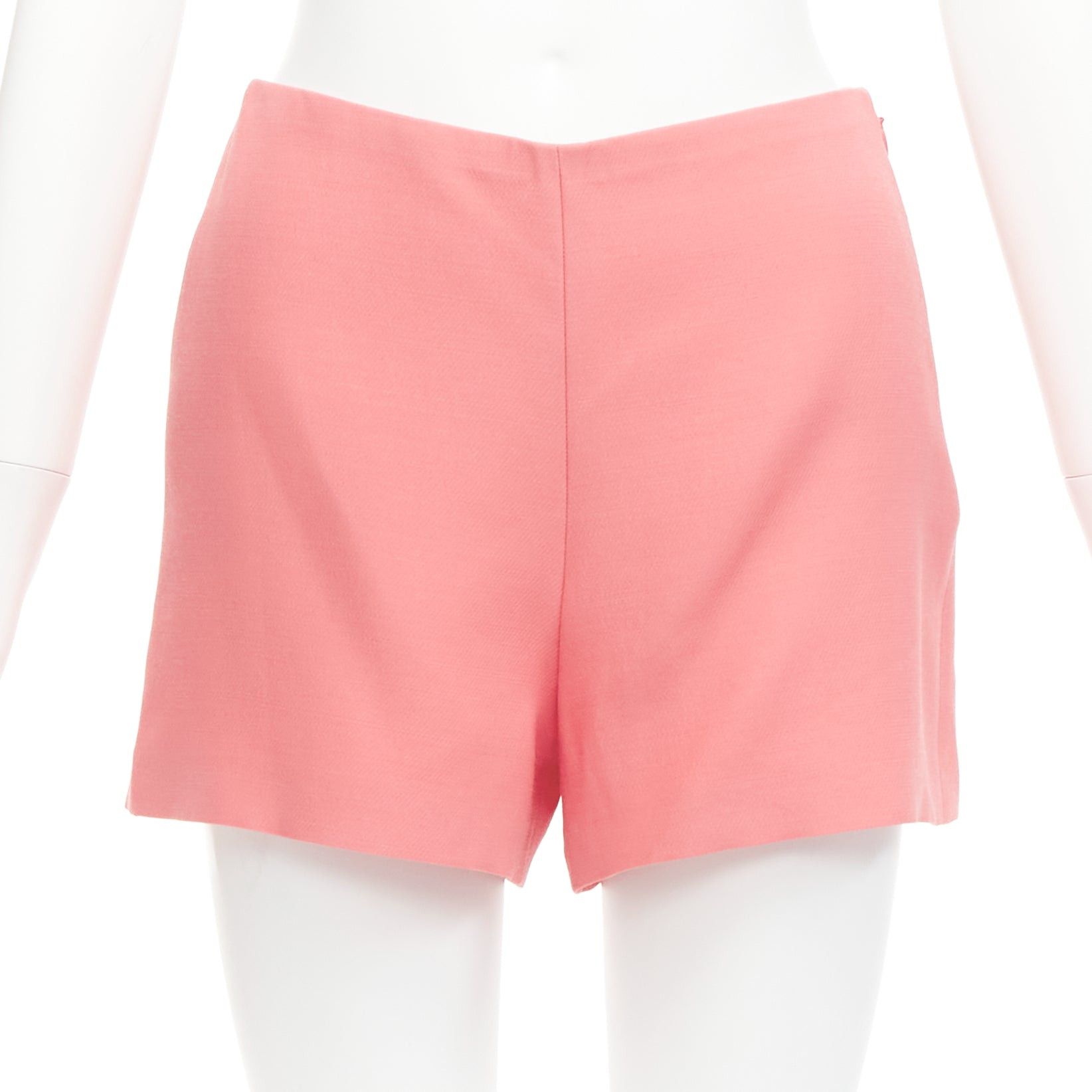 image of Valentino Rose Pink Virgin Wool Silk High Waist Minimal Wide Shorts It38 Xs, Women's (Size 26)