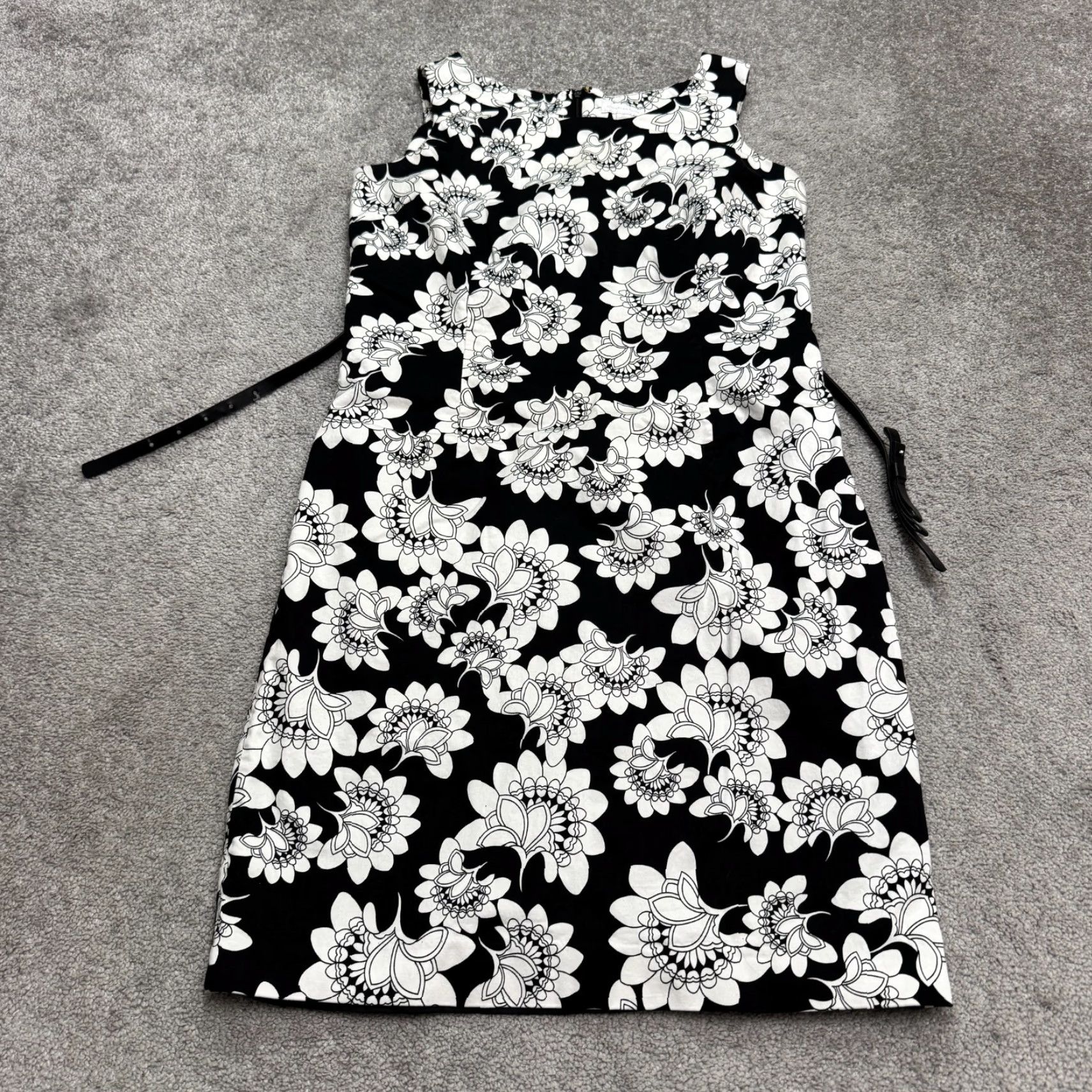 Charter Club VINTAGE Charter Club Floral Belted Midi Sheath Dress Womens 14 Black White Sleeveless Size XL / US 12-14 / IT 48-50 - 2 Thumbnail