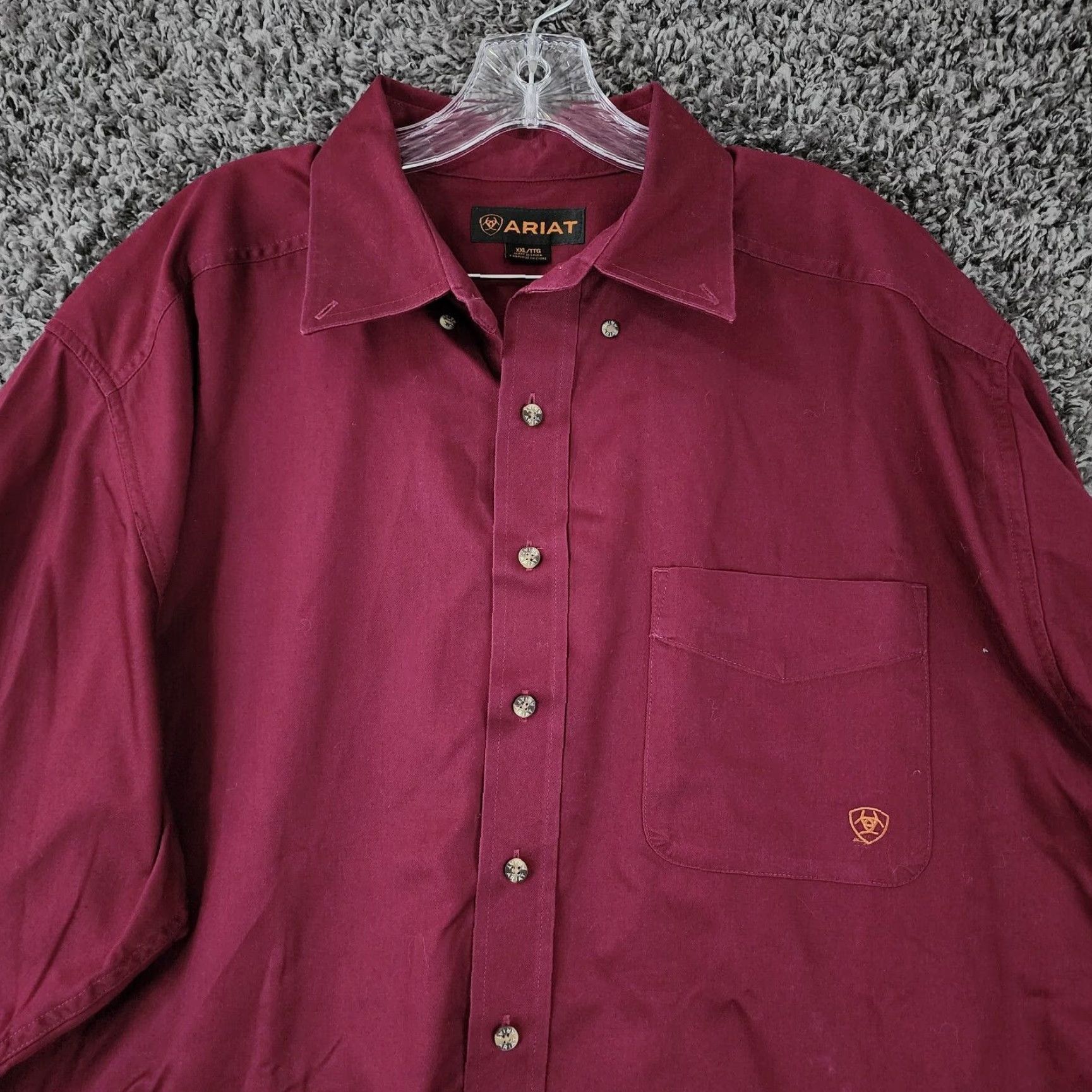 Ariat VINTAGE Ariat Shirt Mens 2XL Long Sleeve Button-Up Maroon Red Distressed Front 90s? Size US XXL / EU 58 / 5 - 4 Thumbnail