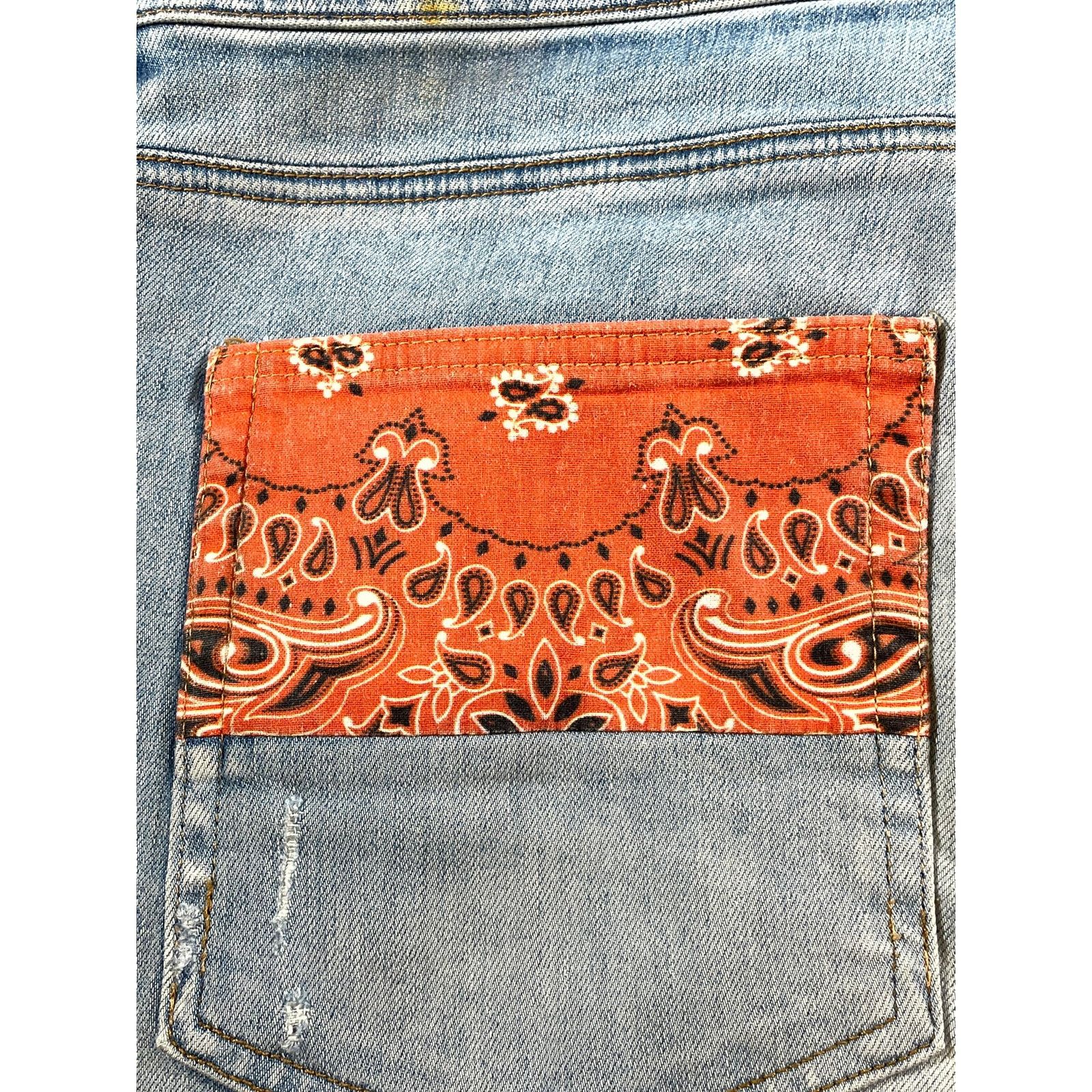 Amiri Amiri "Bandana Patch" Light Wash & Orange Jeans Size US 38 / EU 54 - 12 Thumbnail