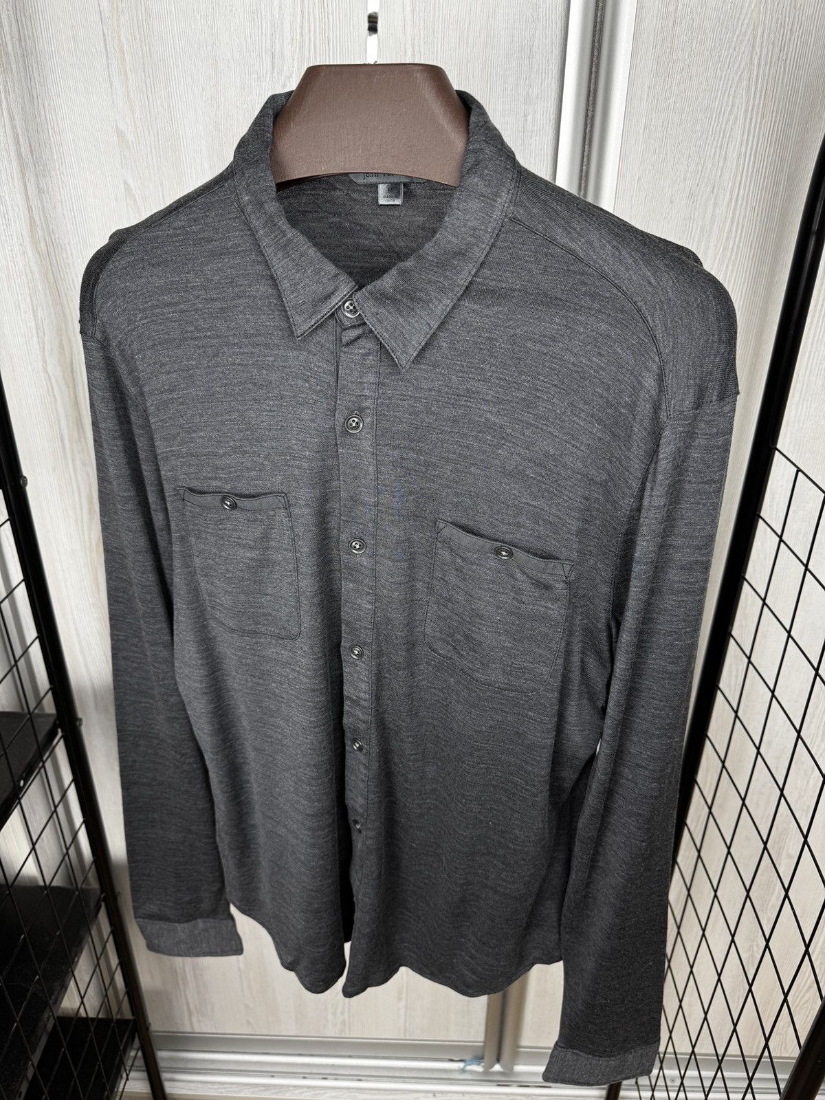 John Varvatos John Varvatos Collection Men's Grey Silk Cotton Knit Shirt Size US M / EU 48-50 / 2 - 6 Thumbnail