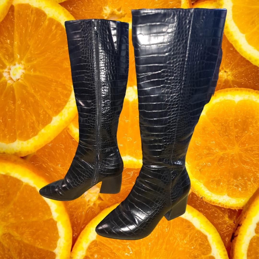 Other Black Faux Alligator Skin Knee High Boots with Size Zip Size Size US 8 / IT 38 - 3 Thumbnail