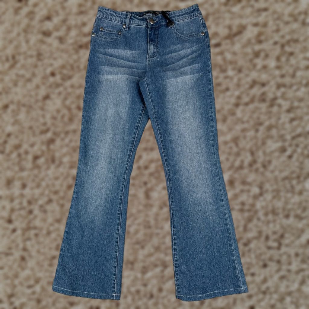 Denime Vintage Tru Luxe Womens Flared Jeans 4 Blue Denim Mid Rise Cotton Embellished 27x27 Size 27" / US 4 / IT 40 - 1 Thumbnail