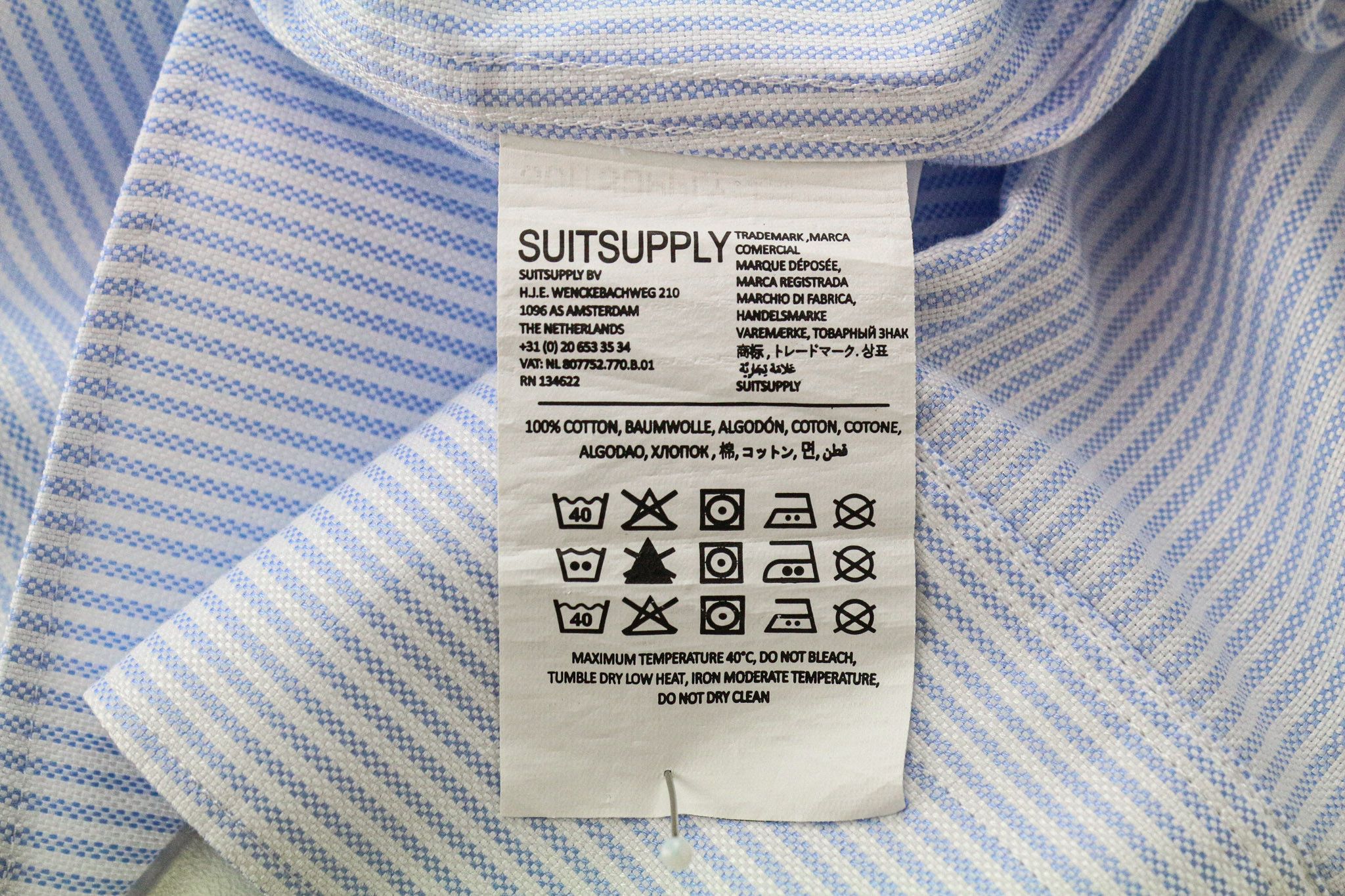Suitsupply 39L/15 1/2L Extra Slim Blue Cotton Stripe Shirt 79435 Size 40R - 6 Thumbnail