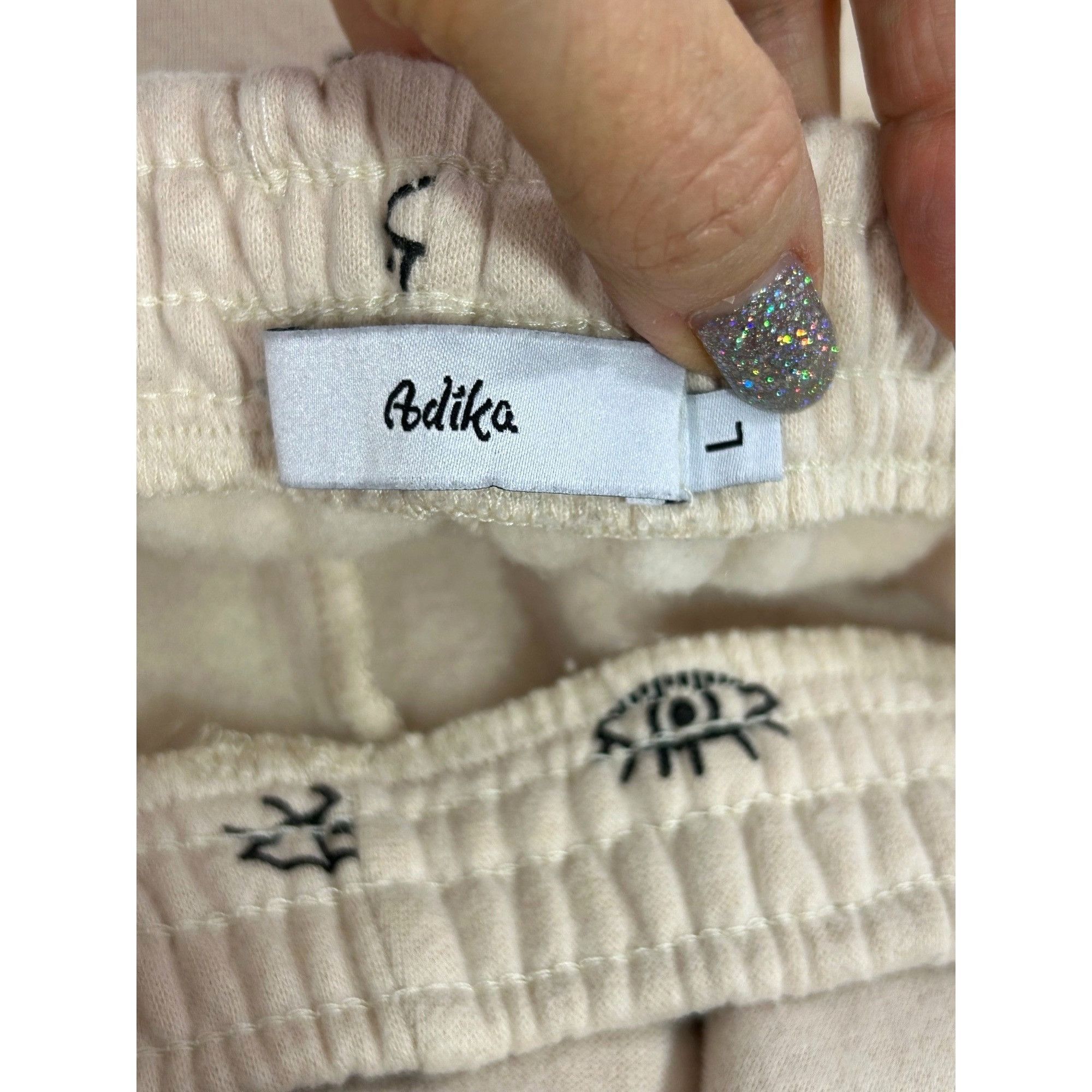 Other Adika Women’s Cream Sweatpants L Graphic Eye Pattern Joggers Size 33" - 2 Thumbnail