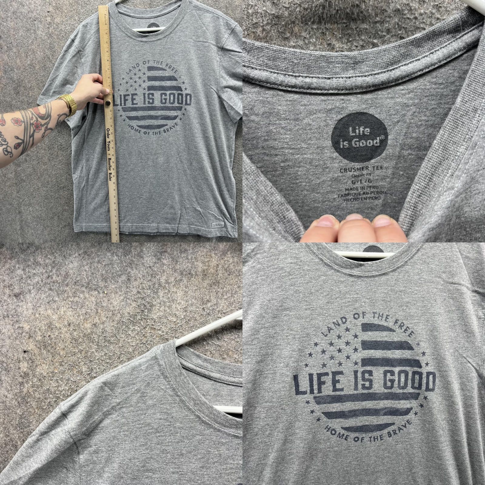 Life is Good Life Is Good Shirt Mens Large Crusher Tee American Flag Graphic USA Crewneck Shirt Size US L / EU 52-54 / 3 - 8 Thumbnail