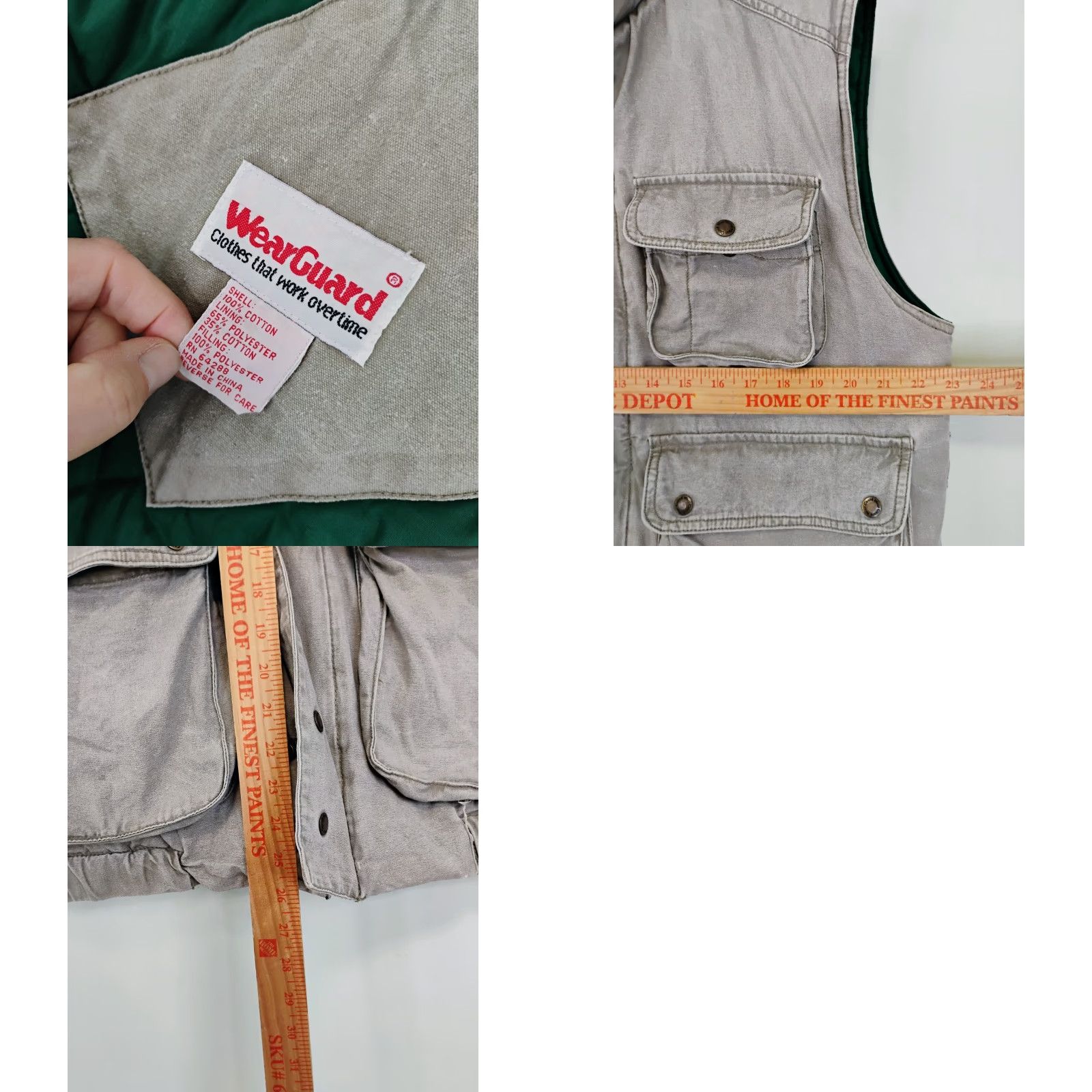 Vintage VINTAGE Wear Guard Canvas Cargo Vest Large Quilt Lined Hiking Hunting Fishing Corduroy Collar Stand-Up Collar Pockets Zip Snap Men Vest Size US L / EU 52-54 / 3 - 8 Thumbnail
