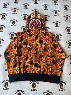 BAPE flame shark full zip hoodie a bathing ape Fire Size XL 