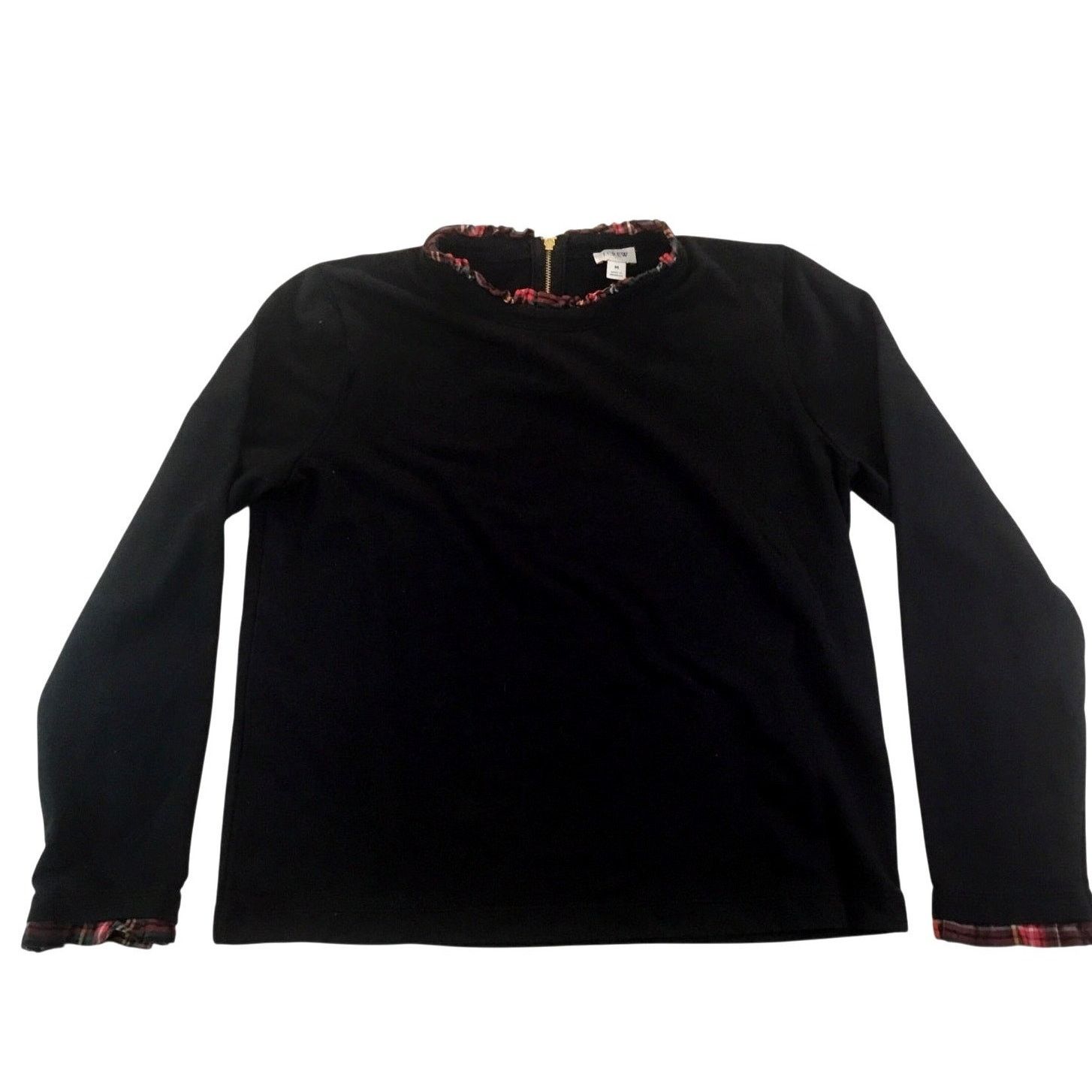 J.Crew J. Crew Black Knit Top Red Plaid Collar Cuffs Size Medium Size M / US 6-8 / IT 42-44 - 1 Thumbnail