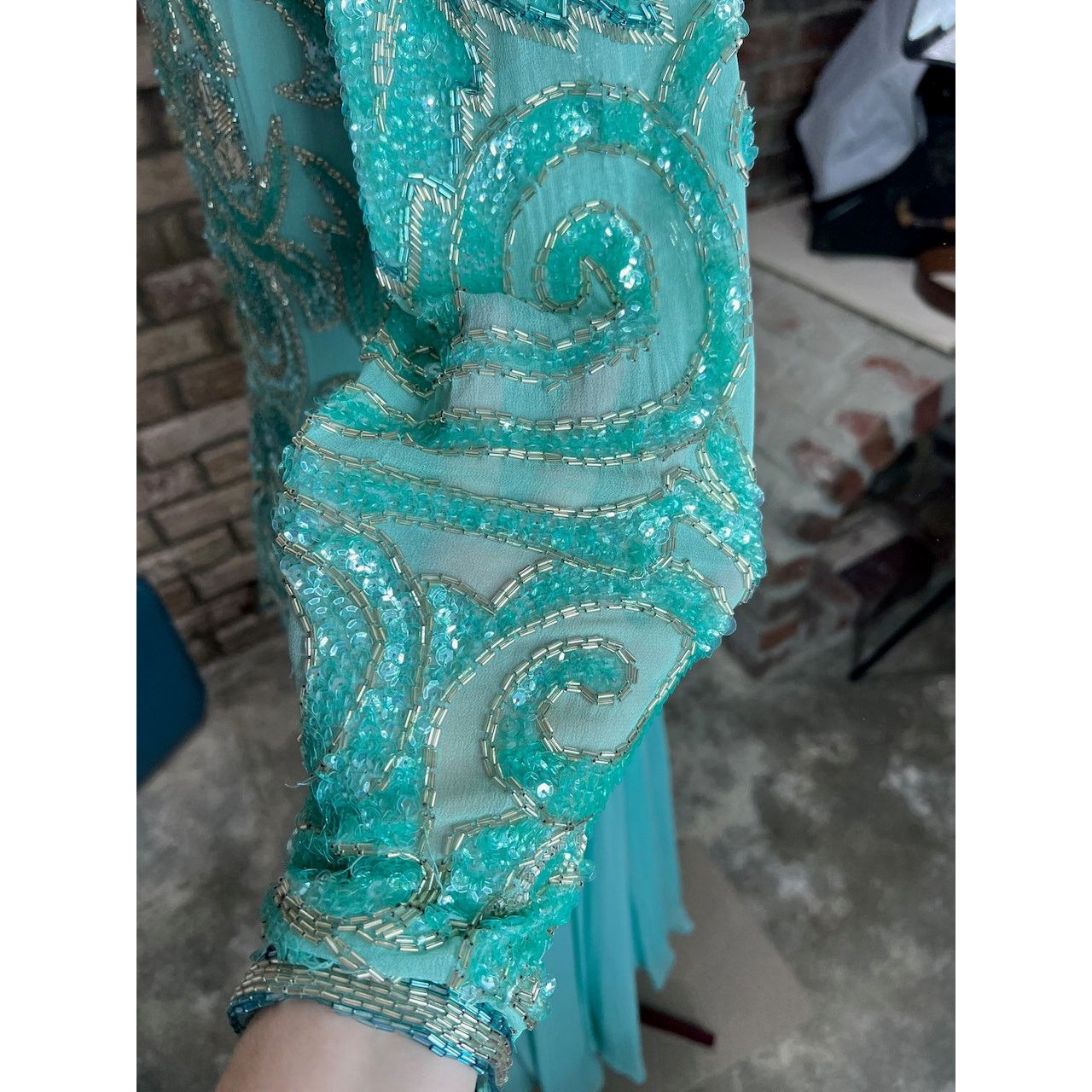 Other dress formal beaded 100% silk swing skirt shoulder pads blue Size M / US 6-8 / IT 42-44 - 12 Thumbnail