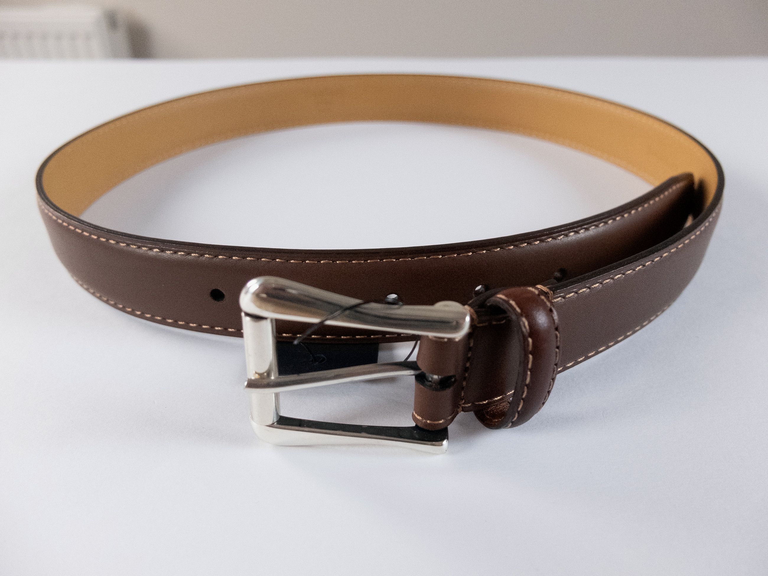 BERLUTI brown contrast stitch classic leather belt 80