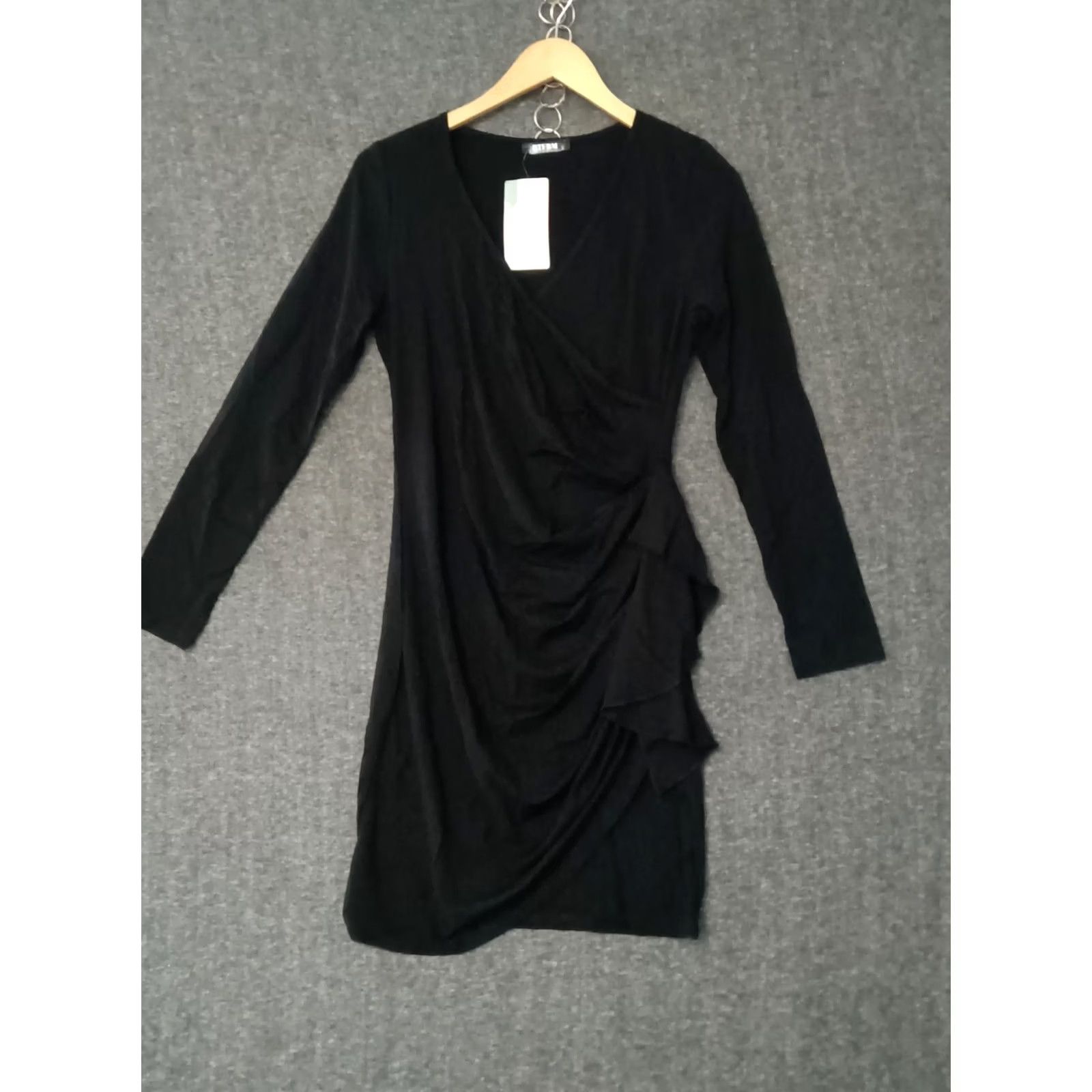 Vintage BTFBM Women’s Fashion Wrap V Neck Dress Long Sleeve Black Size S Size S / US 4 / IT 40 - 2 Thumbnail