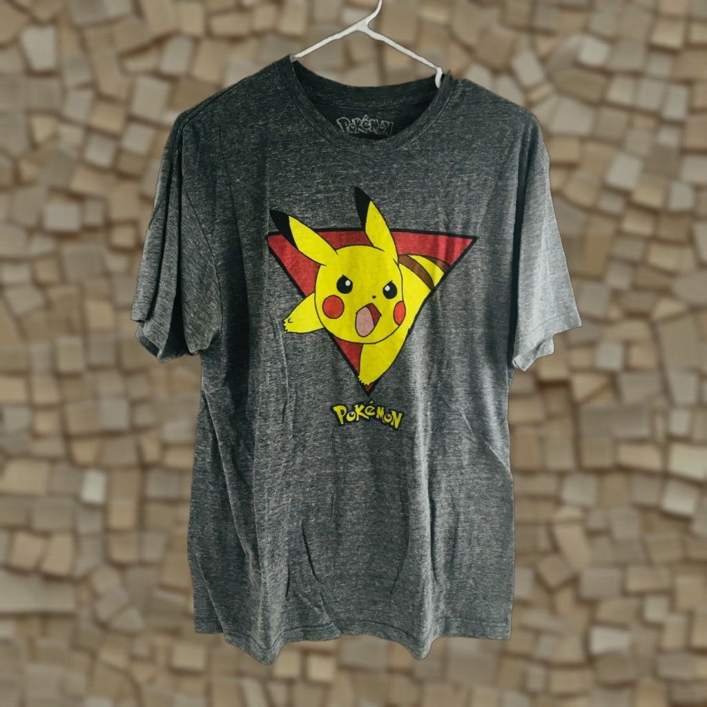 Logo 7 Pokemon T-Shirt Men's Gray Short Sleeve Pikachu Logo Round Neck Pullover Size L Size US L / EU 52-54 / 3 - 1 Thumbnail
