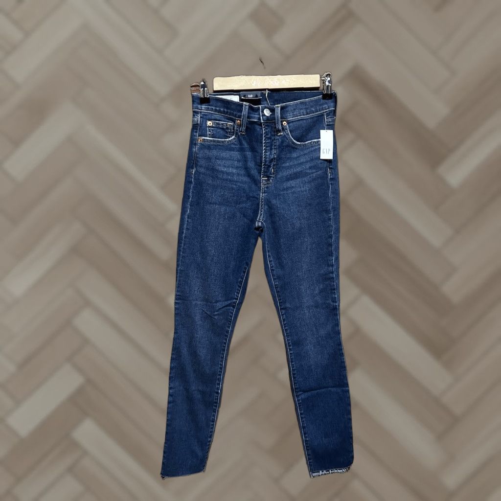 Gap Gap Jeans Skinny Elit High Rise 26" Inseam 0 Regular Womens Blue Denim Stretch Button Zip 27 in Waist Medium Wash Slim Pattern Solid Vintage: No Size 27" / US 4 / IT 40 - 1 Thumbnail