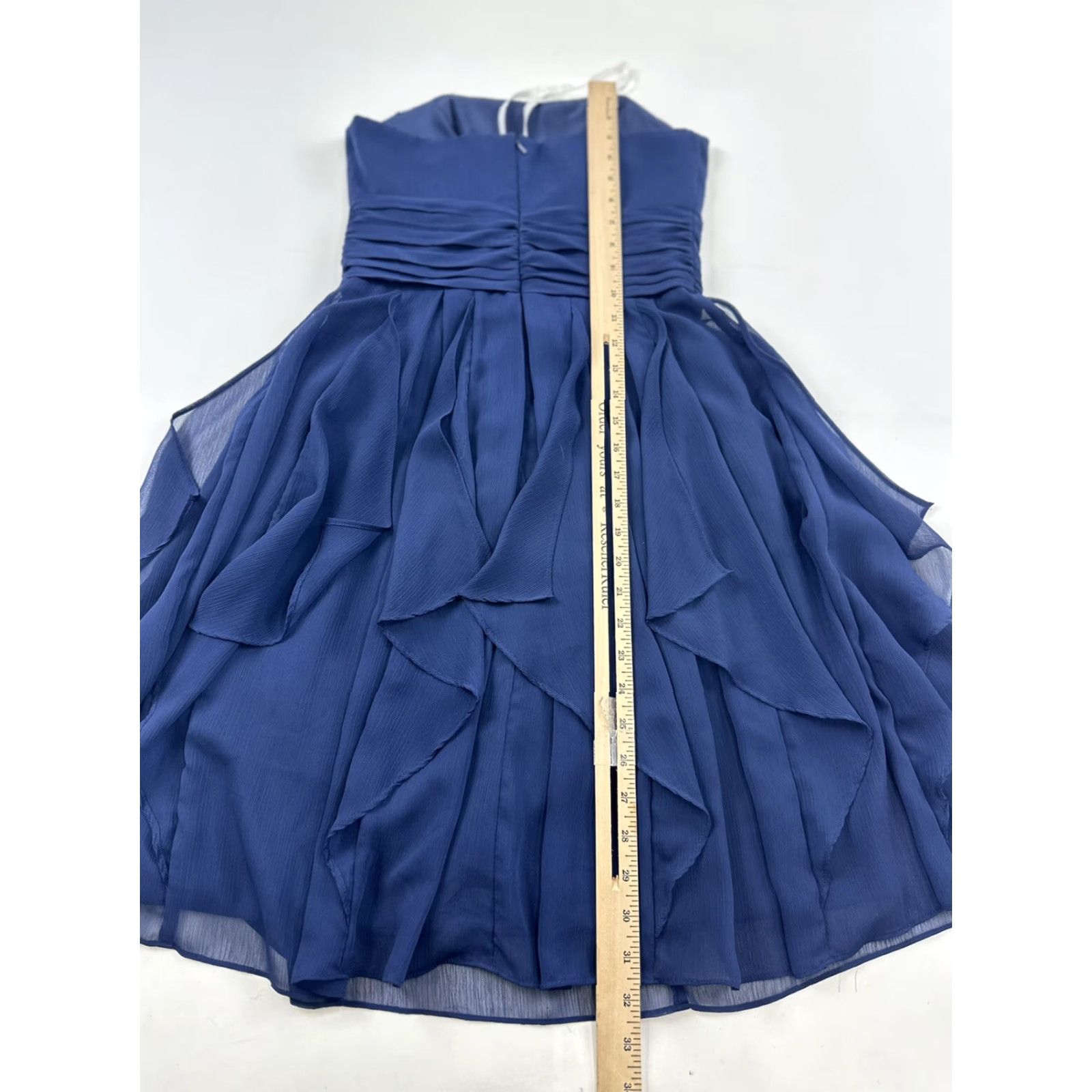 Vintage David’s Bridal Dress Women’s 2 Blue Marine Chiffon Layered Bridesmaids F14169 Size XS / US 0-2 / IT 36-38 - 4 Thumbnail