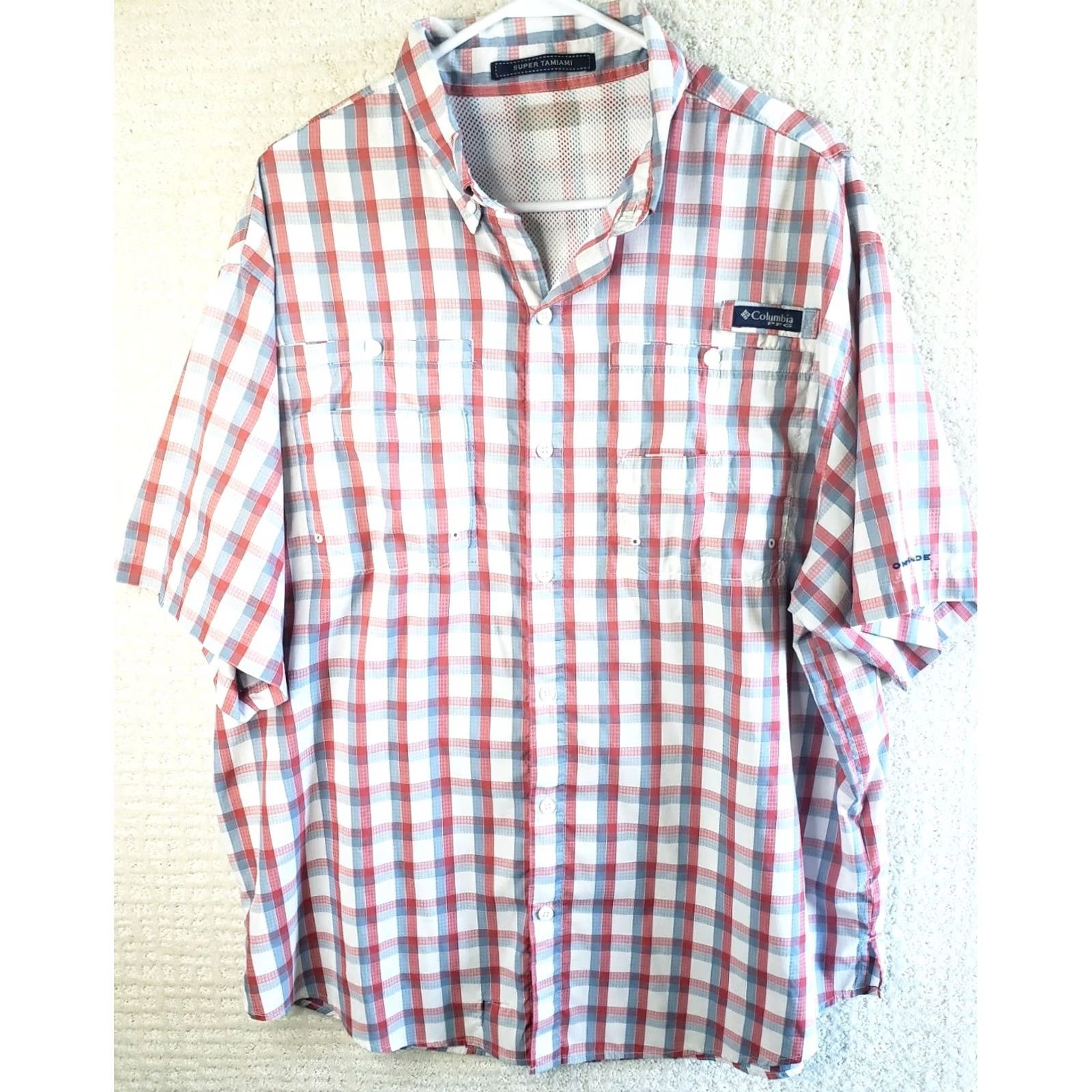 Vintage Columbia Mens XL PFG Super Tamiami S. Sleeve Red White Blue Plaid Button Shirt Size US XL / EU 56 / 4 - 2 Thumbnail