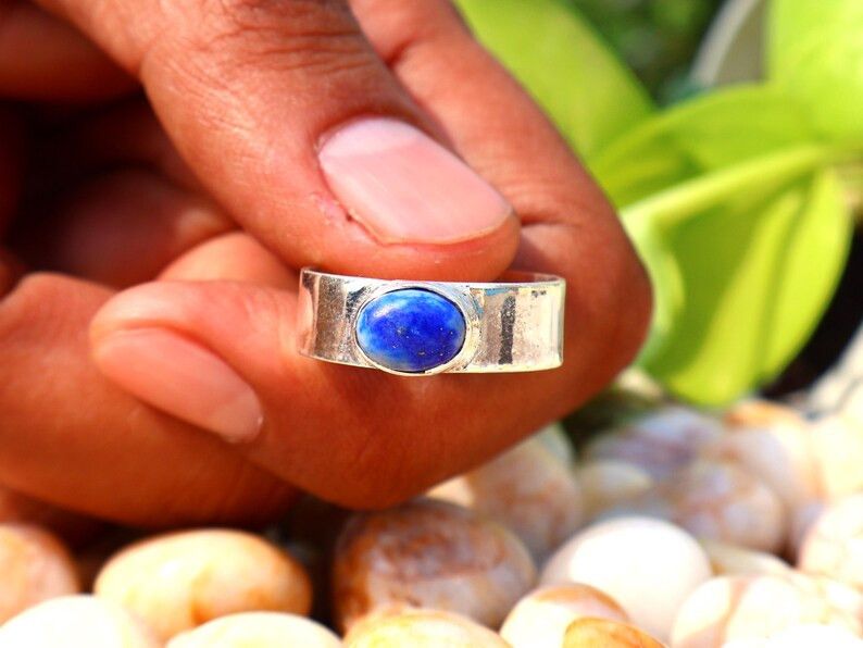 Handmade Lapis Lazuli Band Ring, Handmade Sterling Silver Ring, Gifts Size ONE SIZE - 5 Thumbnail