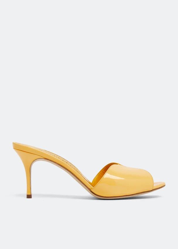 Manolo Blahnik Manolo Blahnik Houramu Patent Leather Mules Size 39 Yellow Size US 8 / IT 38 - 2 Thumbnail