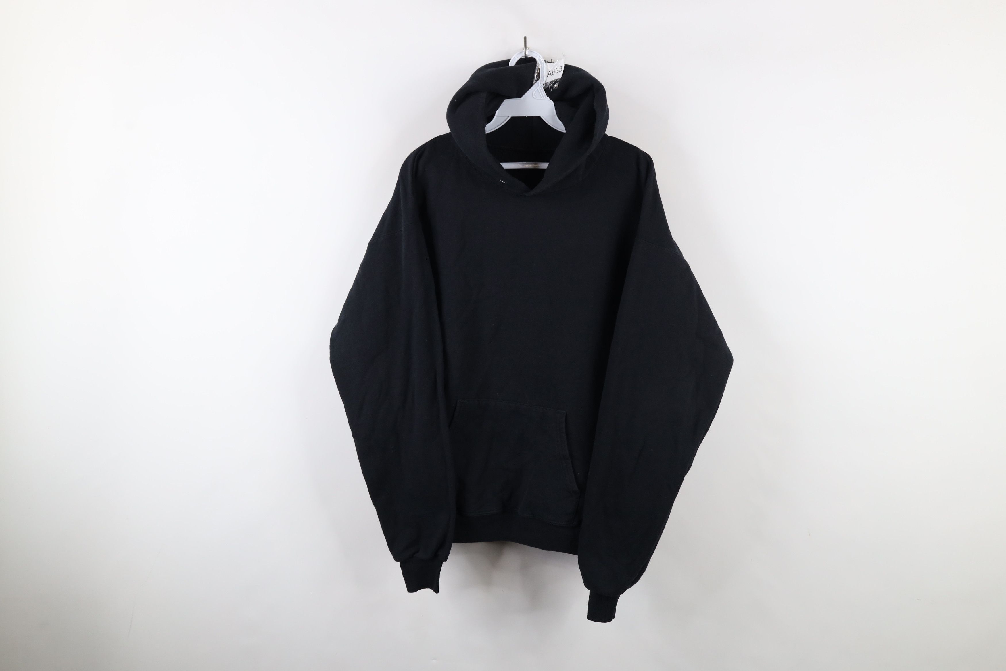 Vintage Vintage 90s Streetwear Faded Blank Hoodie Sweatshirt Black Size US L / EU 52-54 / 3 - 1 Thumbnail