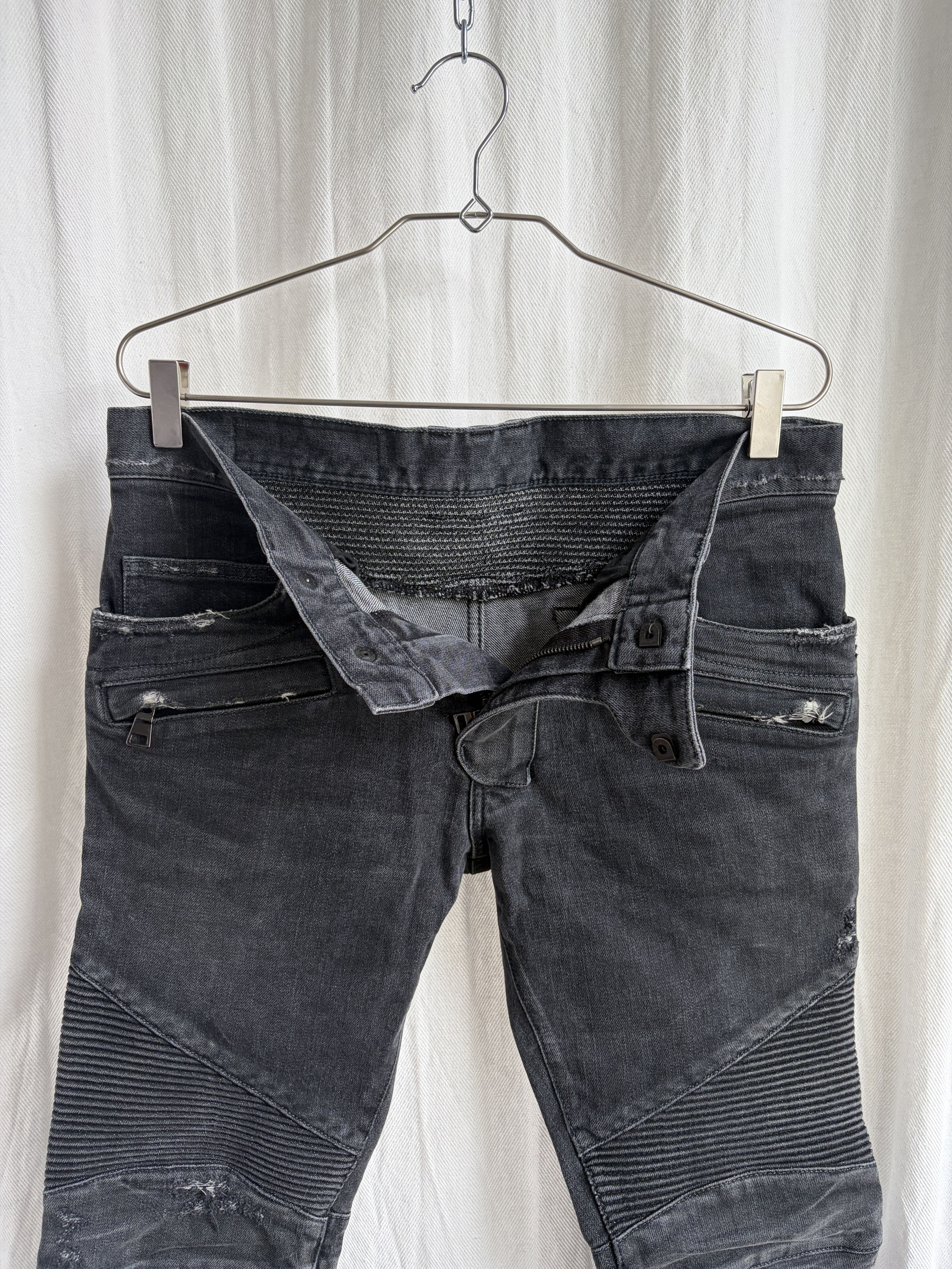 Balmain Distressed Black Biker Denim Pants Size US 29 - 10 Thumbnail