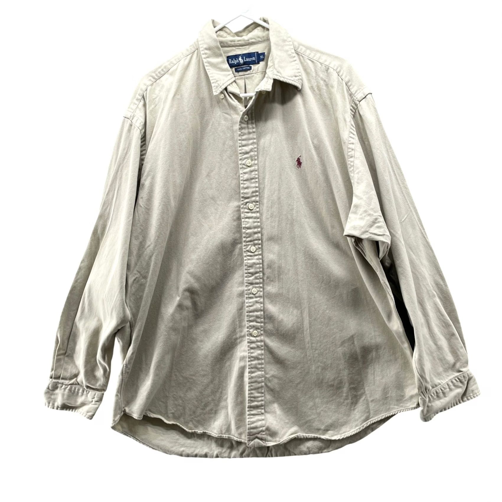 Ralph Lauren Ralph Lauren Shirt Mens XL Twill Long Sleeve Beige Khaki Cotton Button Down Size US XL / EU 56 / 4 - 2 Thumbnail