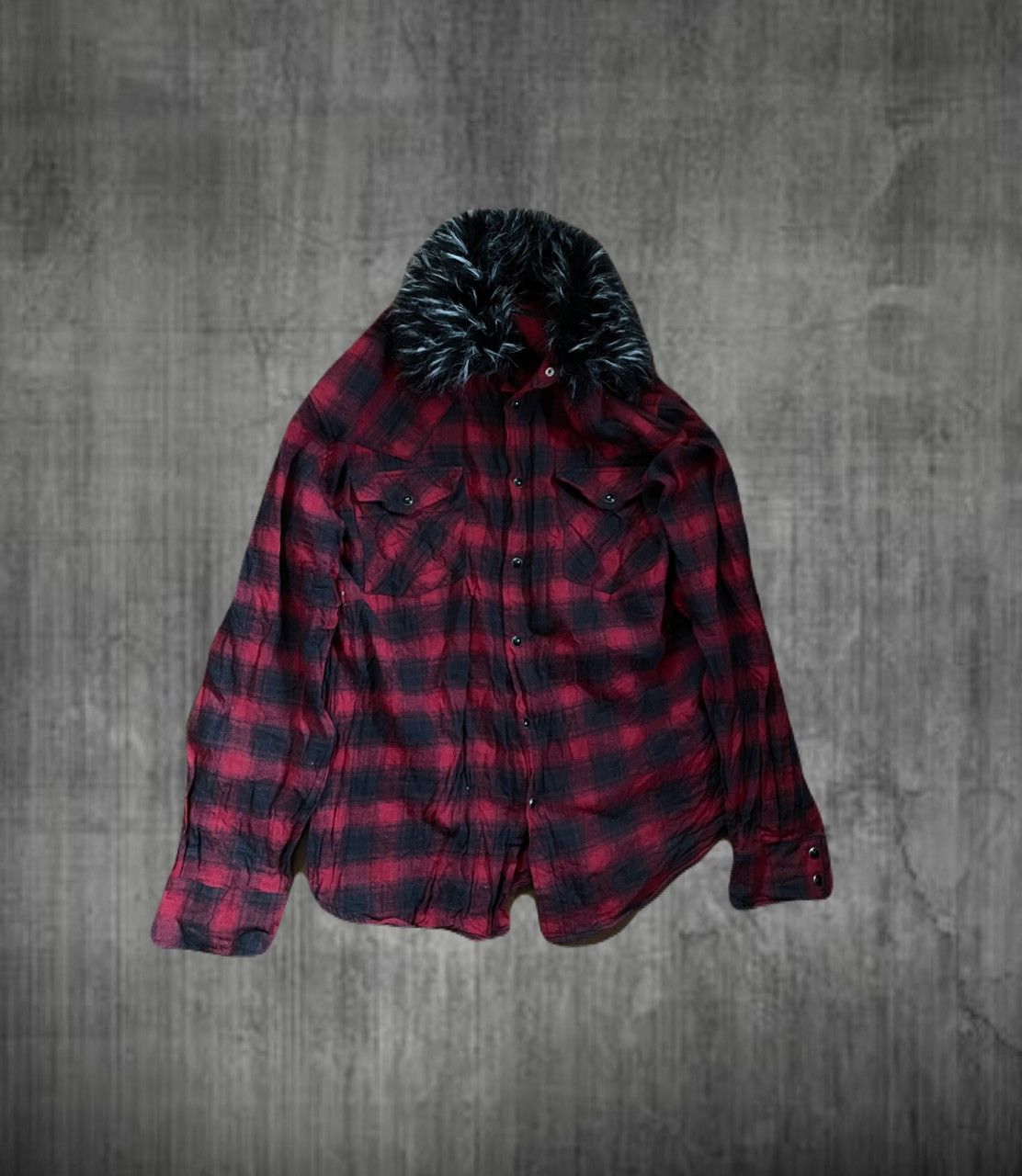 If Six Was Nine 2000s Japanese archive Vkei Fur Docking Snap Button Shirts Size US L / EU 52-54 / 3 - 1 Thumbnail