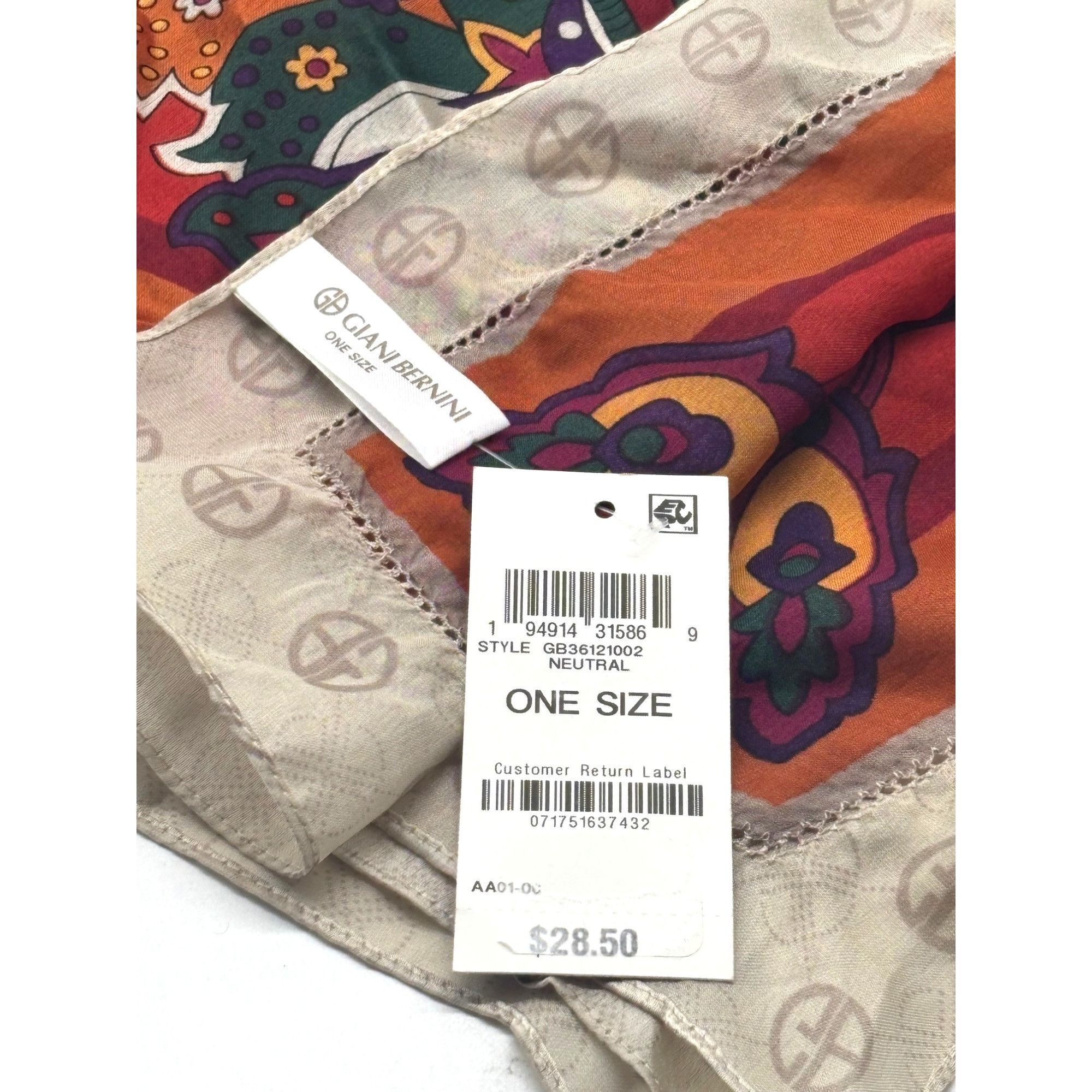 Giani Bernini Giani Bernini Logo Paisley Border Printed Scarf, Neutral-mul Size ONE SIZE - 7 Thumbnail