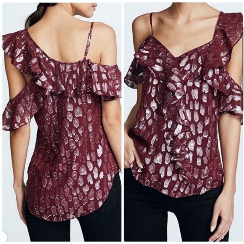 Veronica Beard Veronica Beard Benton Maroon Silk Metallic Blouse Sz 8 Size M / US 6-8 / IT 42-44 - 6 Thumbnail