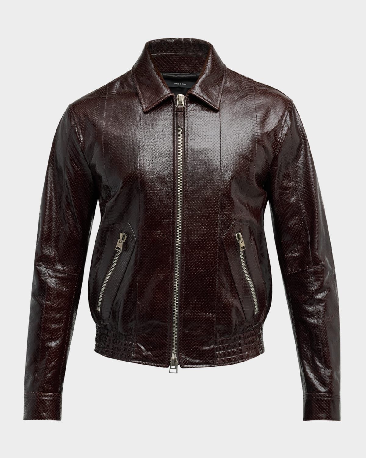 Tom Ford o1w1db10925 LBS059 Python-Effect Leather Jacket in Brown Size US S / EU 44-46 / 1 - 1 Thumbnail