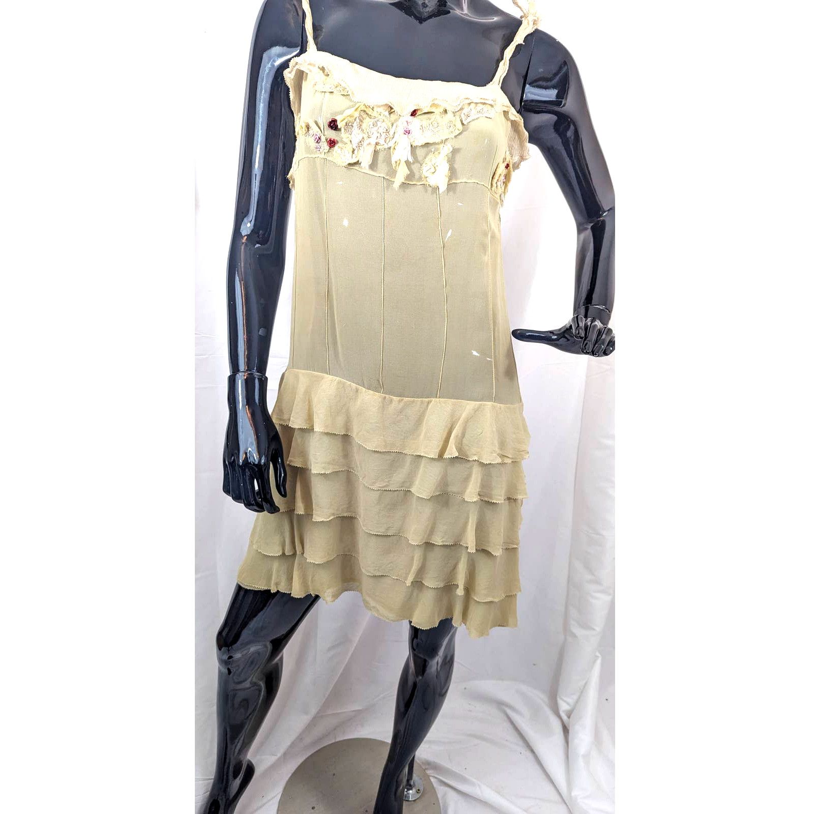VINTAGE Louis Vuitton 90's Cream Crepe Silk Dress sz 38